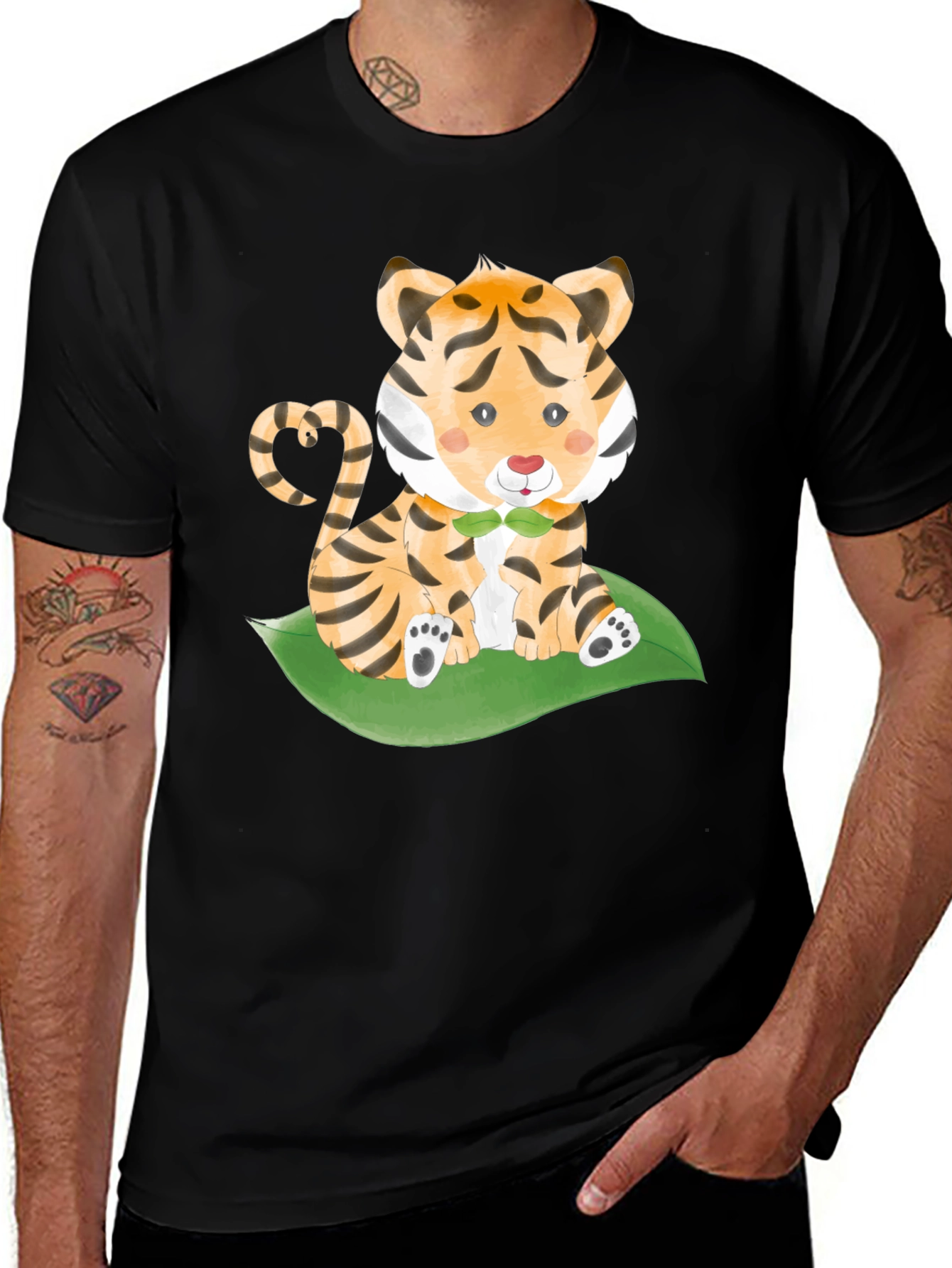 Variant 6 of Cute Tiger Cub on Leaf Graphic Tee