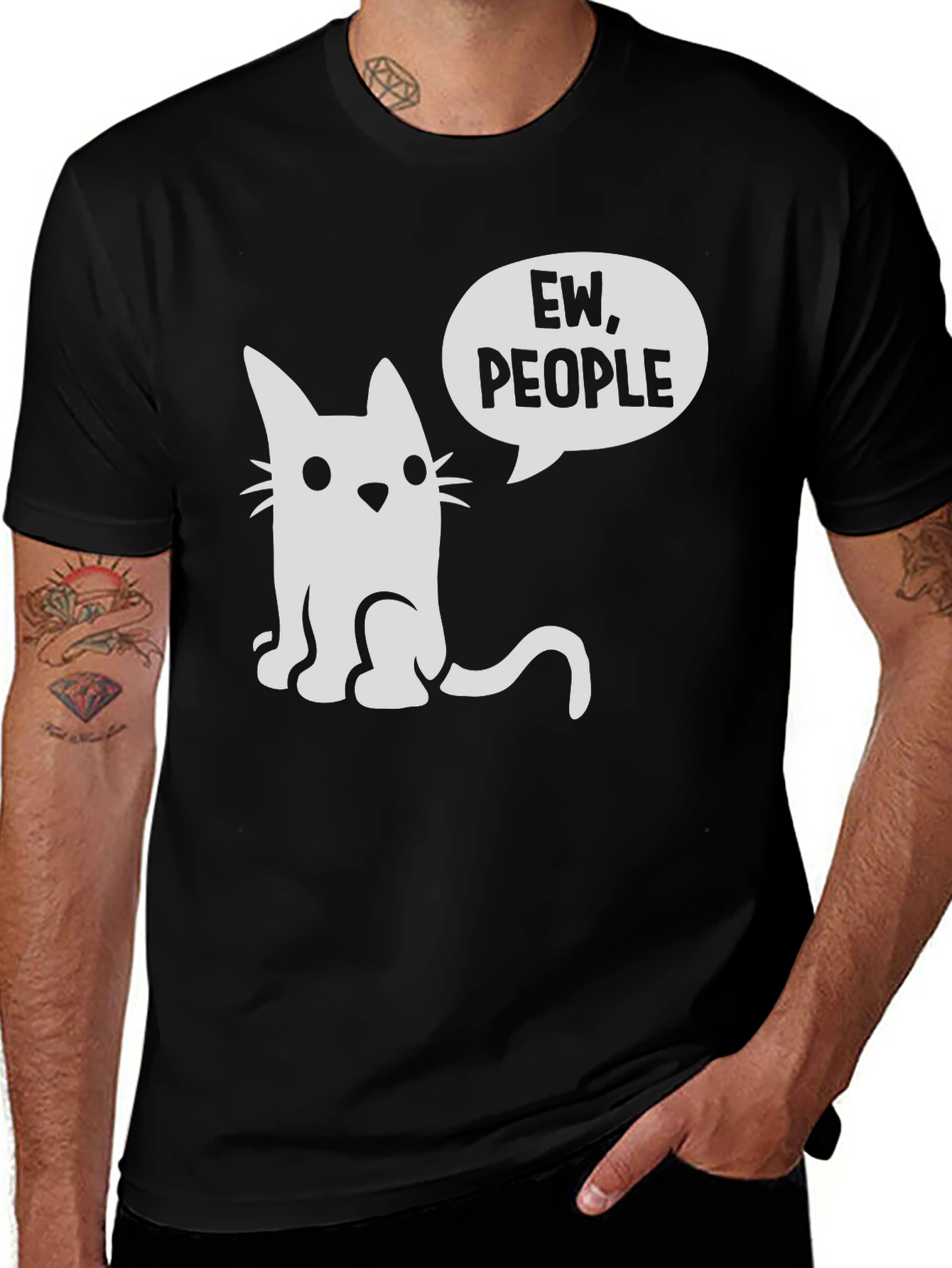Variant 7 of Ew, People Cat Graphic Tee - Black Cotton T-Shirt