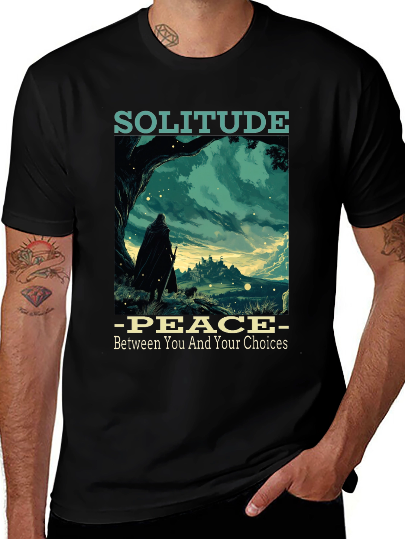 Variant 9 of Solitude Peace Graphic Black T-Shirt