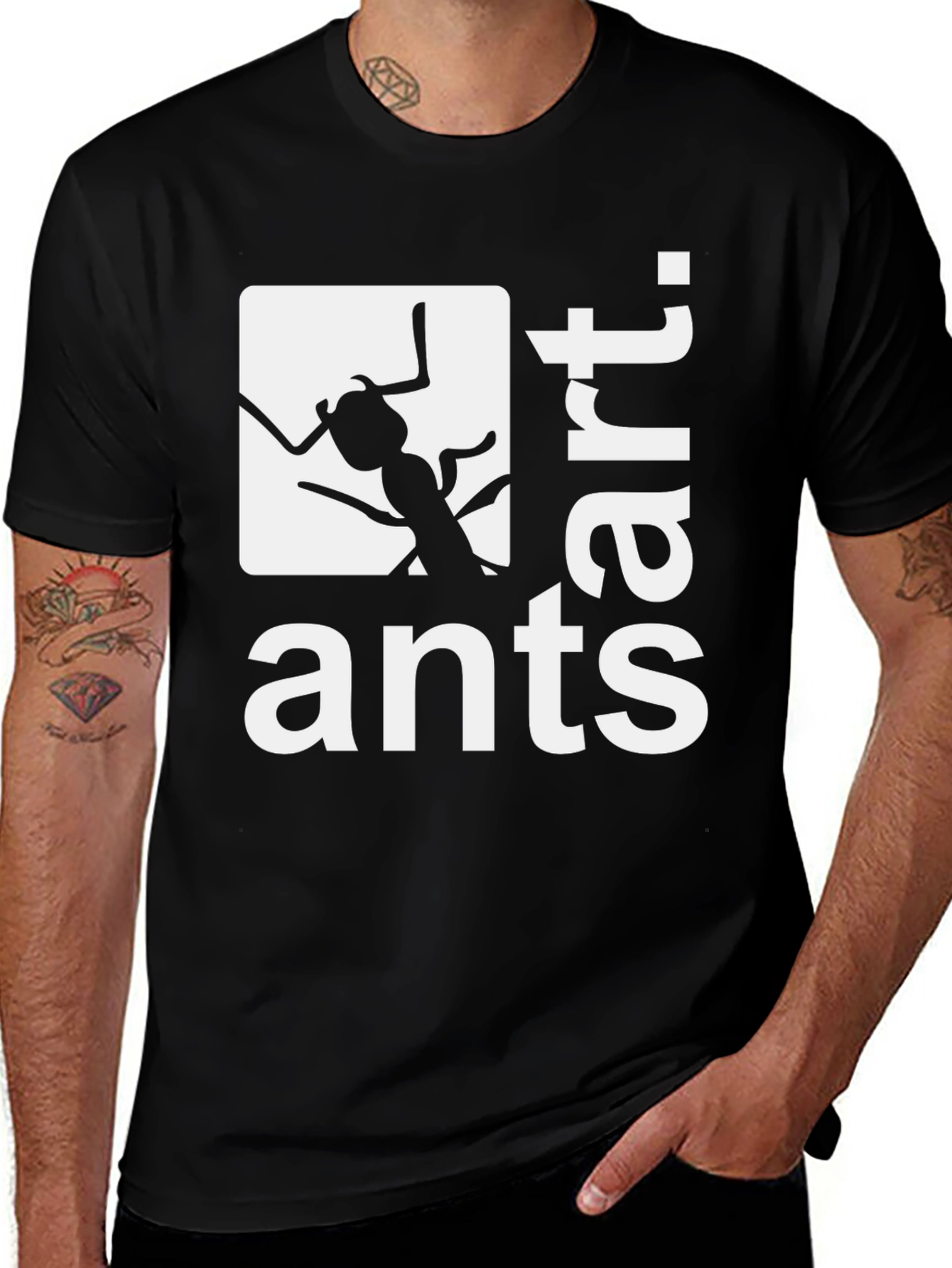 Ants Art Graphic Tee - Stylish Black Cotton T-Shirt