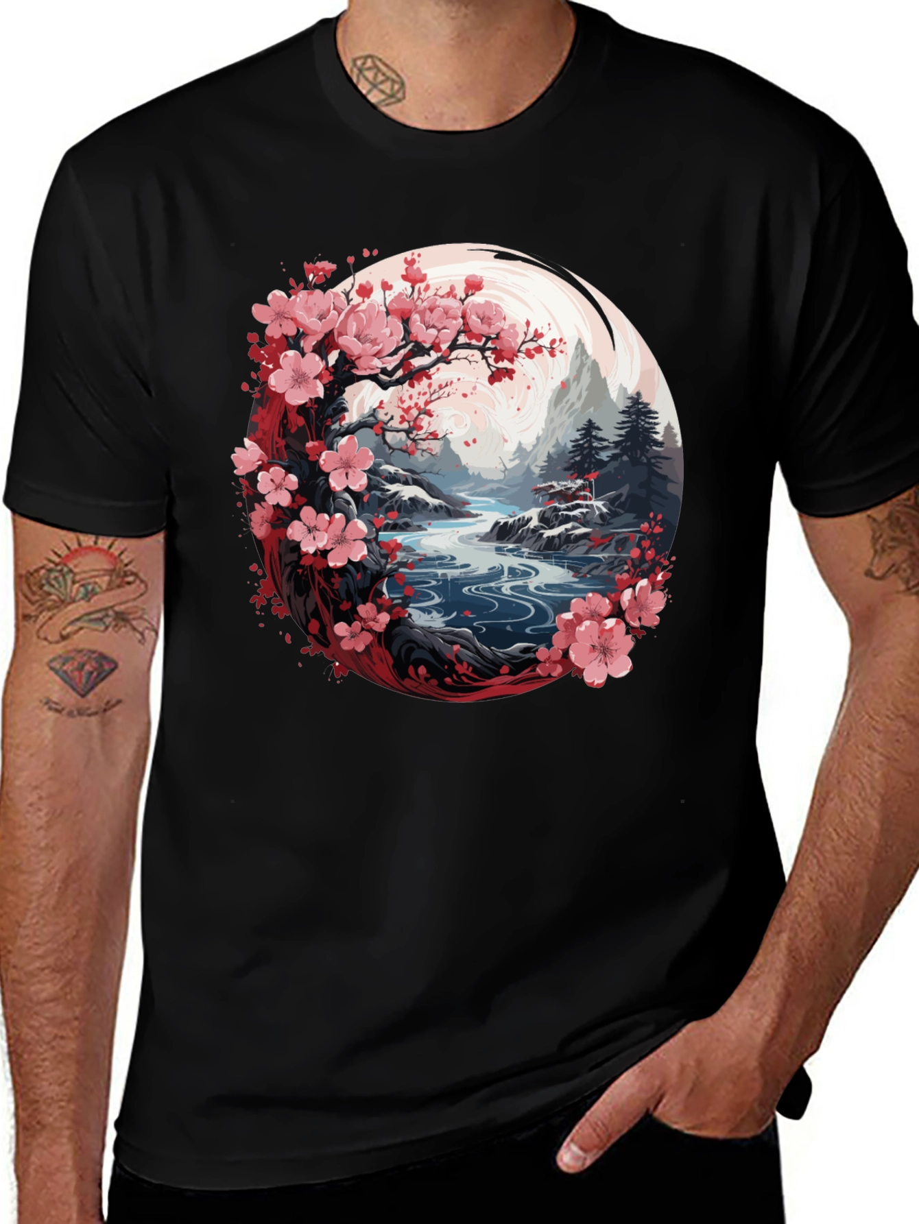 Variant 26 of Cherry Blossom River Graphic Tee