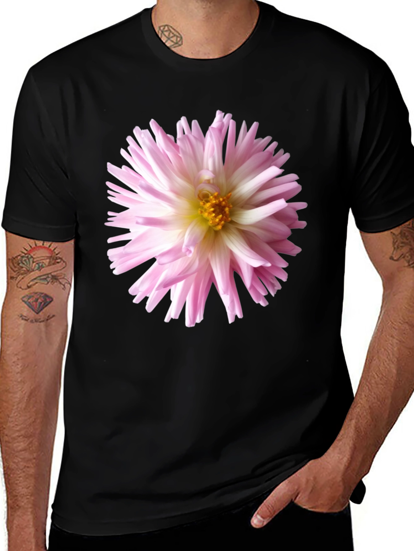 Variant 6 of Black T-Shirt with Pink Flower Graphic