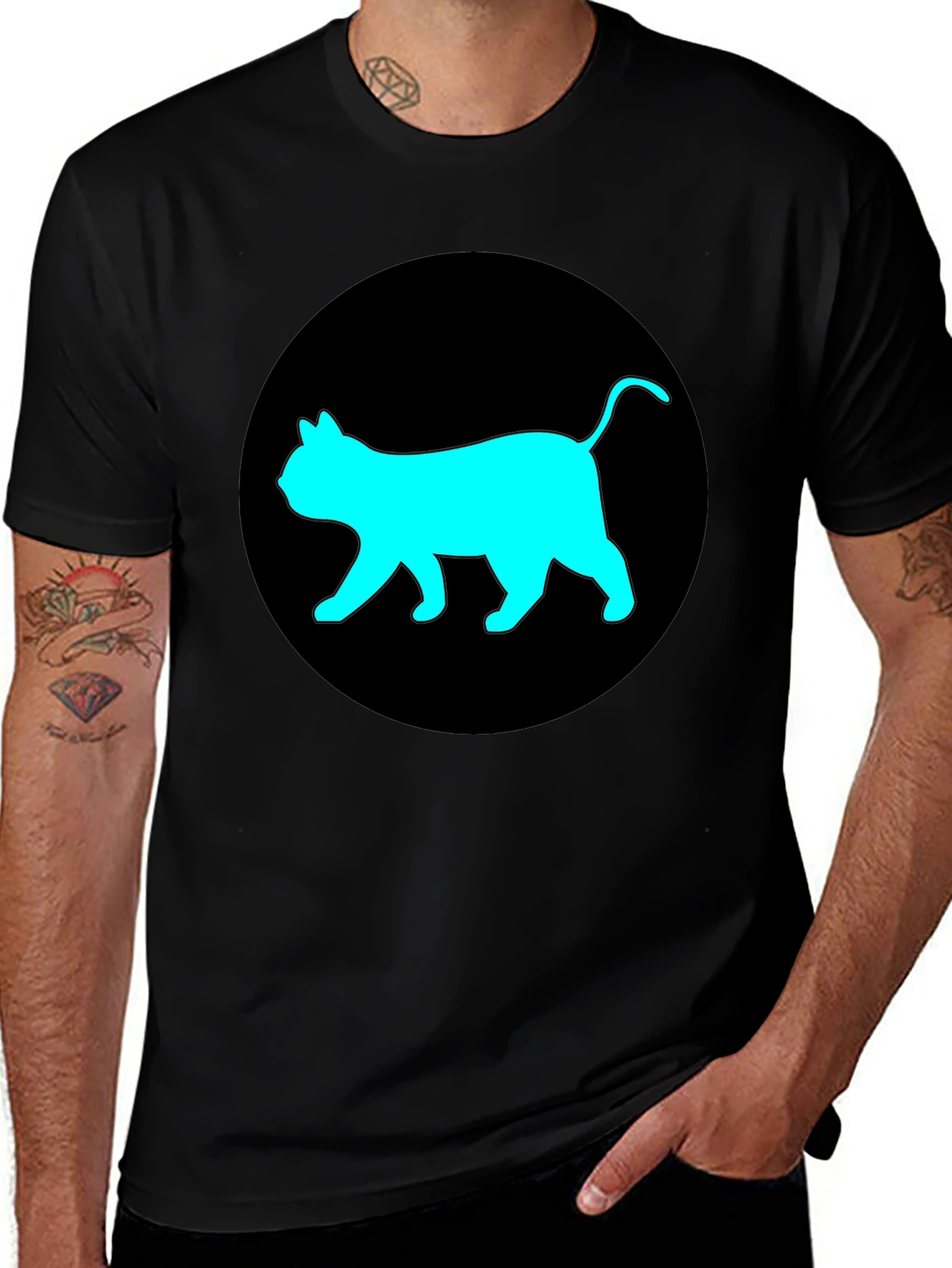 Variant 28 of Cat Silhouette T-Shirt - Cool Black Tee