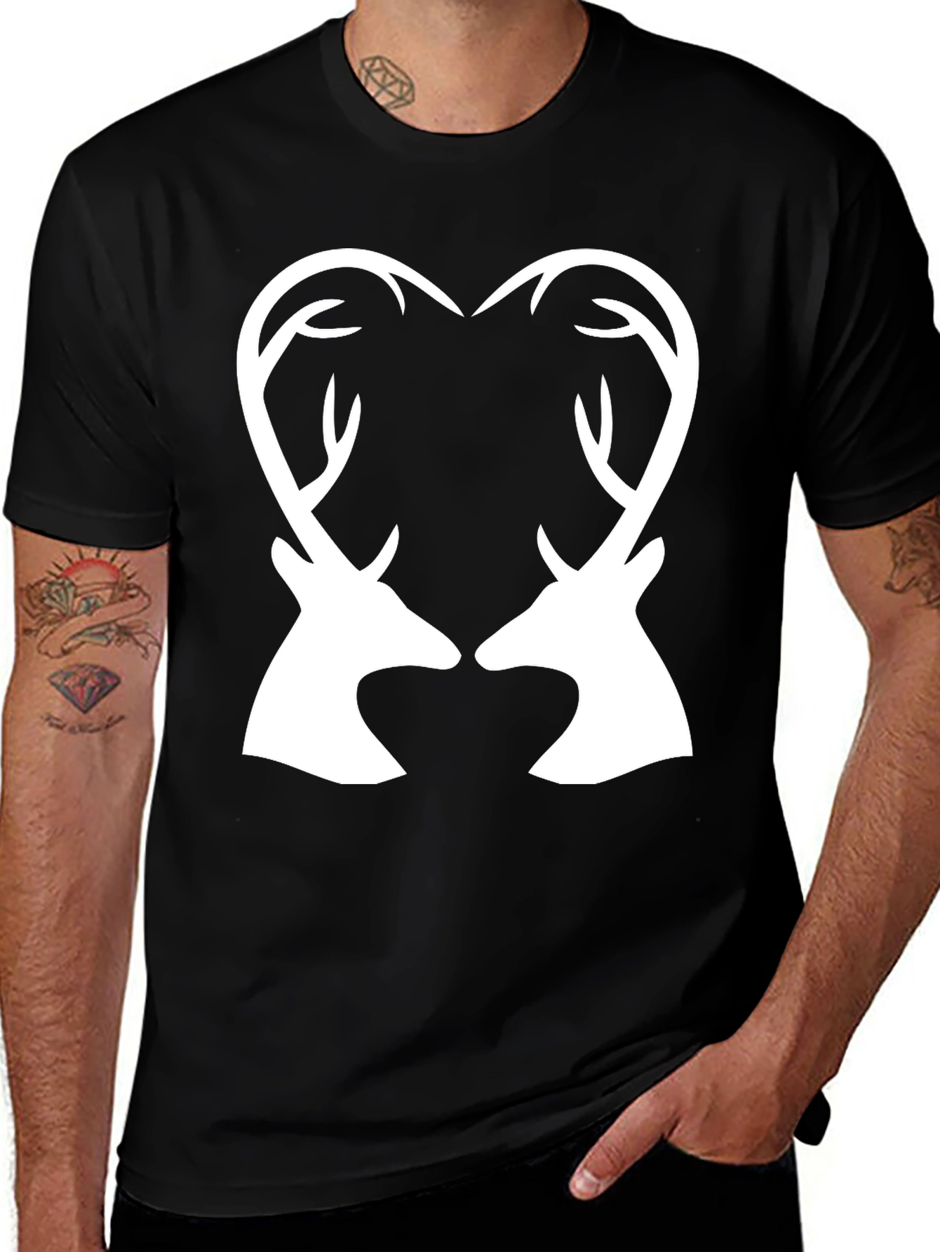 Variant 12 of Deer Heart Graphic Tee - Black Cotton Blend