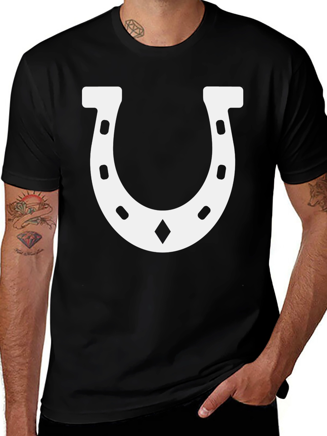 Variant 14 of Lucky Horseshoe Graphic Tee - Black Cotton Shirt