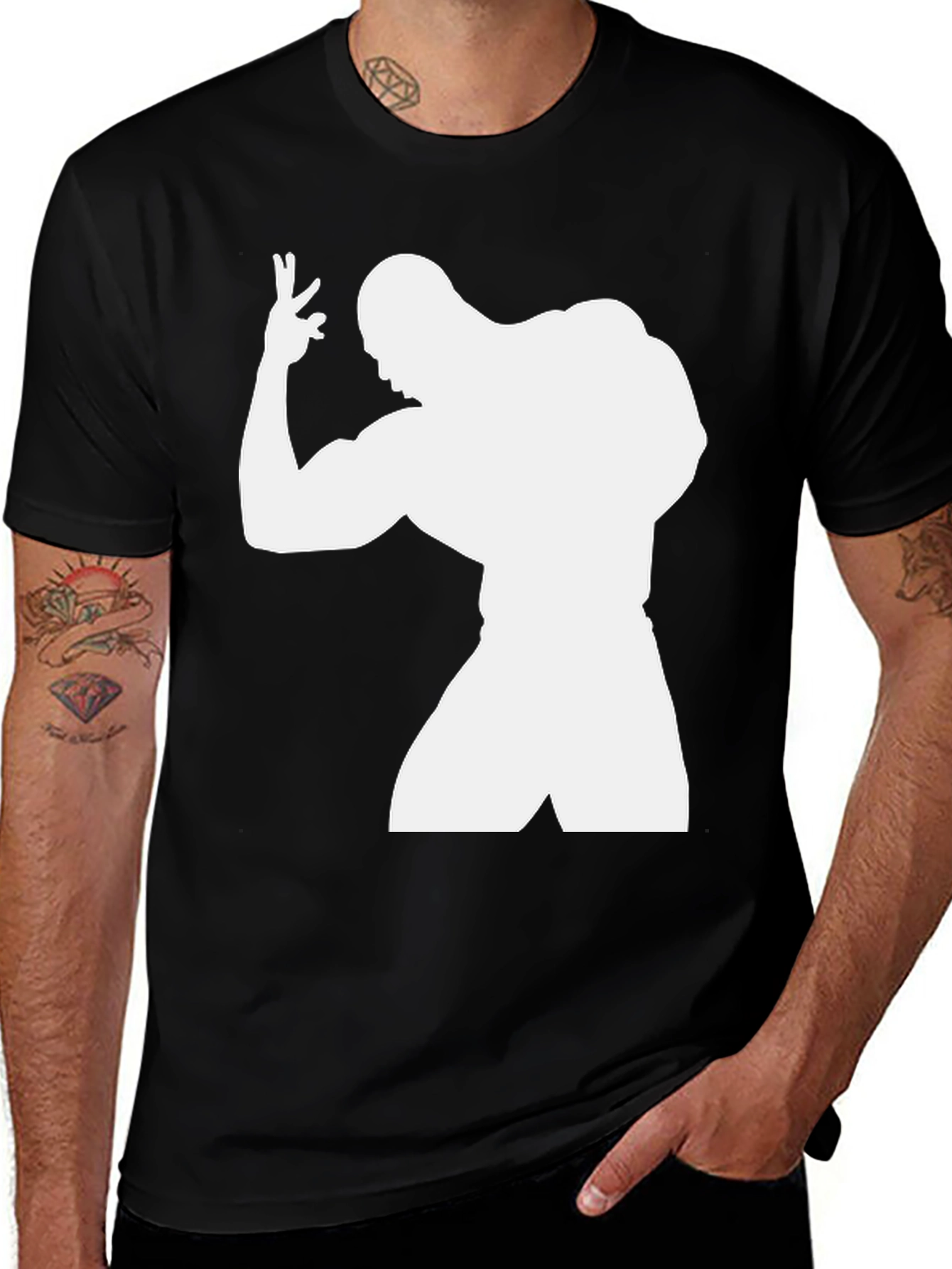 Variant 17 of Bodybuilder Silhouette Graphic Tee - Black