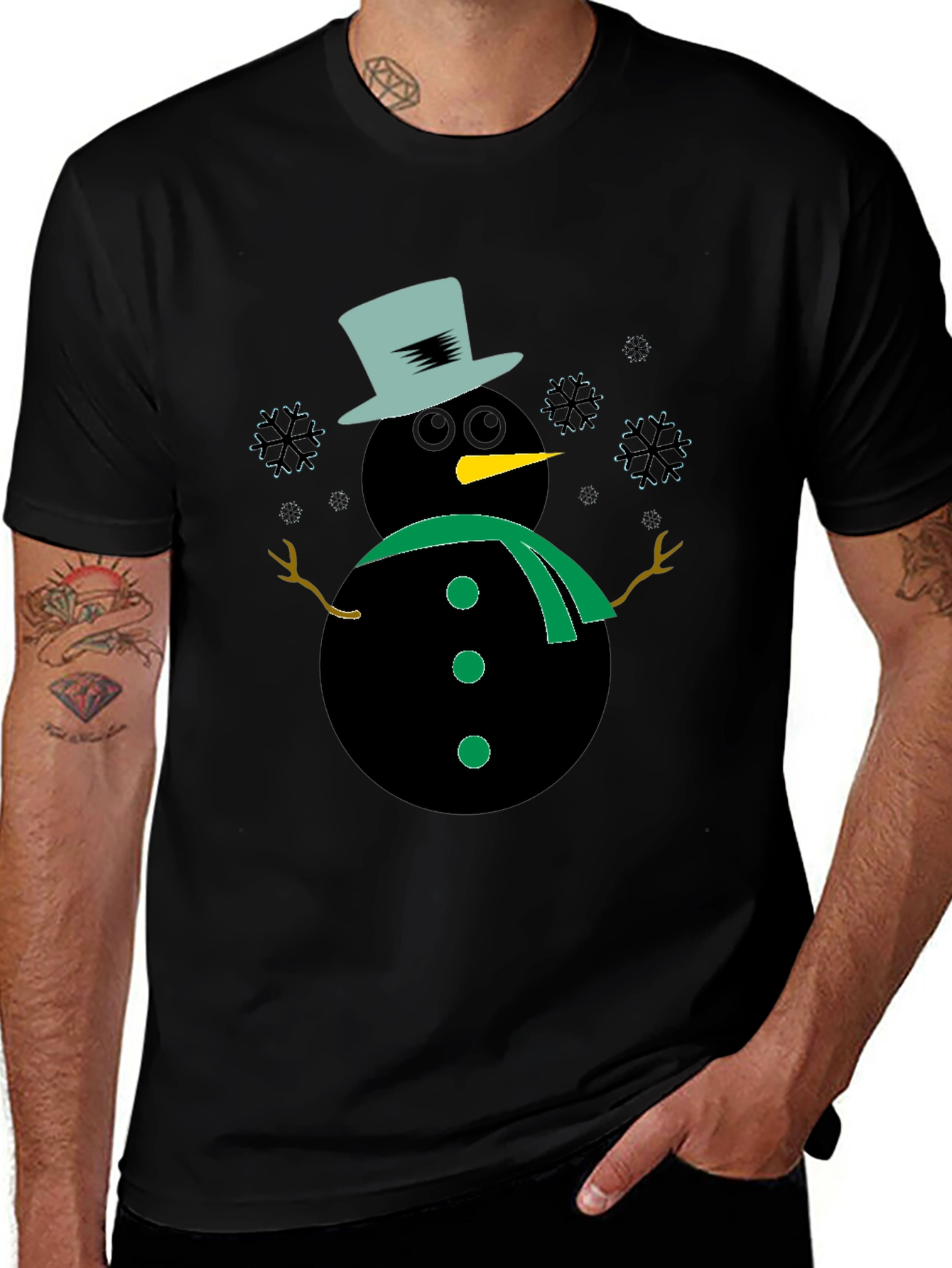 Variant 21 of Snowman Graphic Tee - Black Winter Holiday Shirt