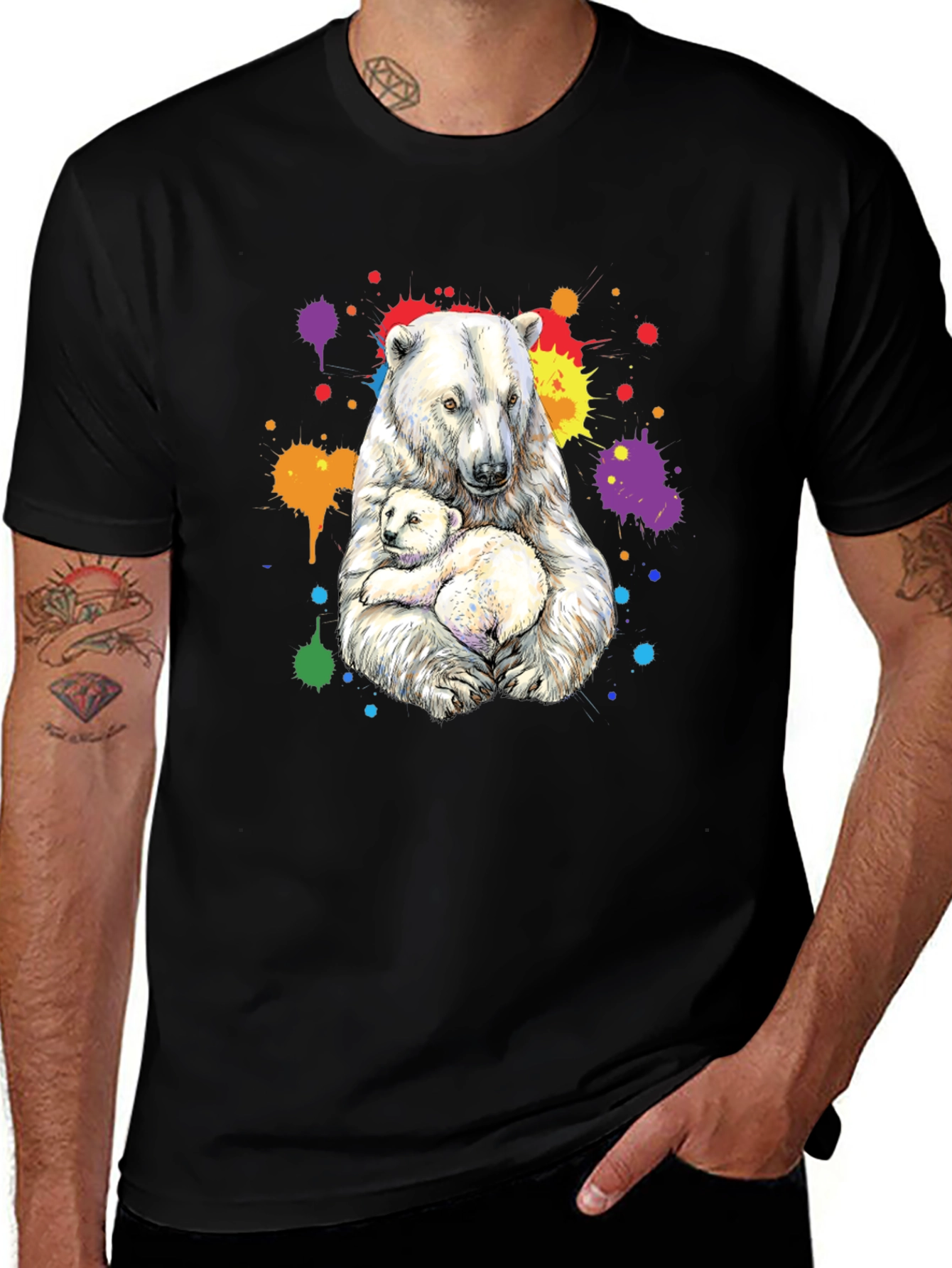 Variant 5 of Polar Bear Family Graphic Tee - Black Cotton Blend