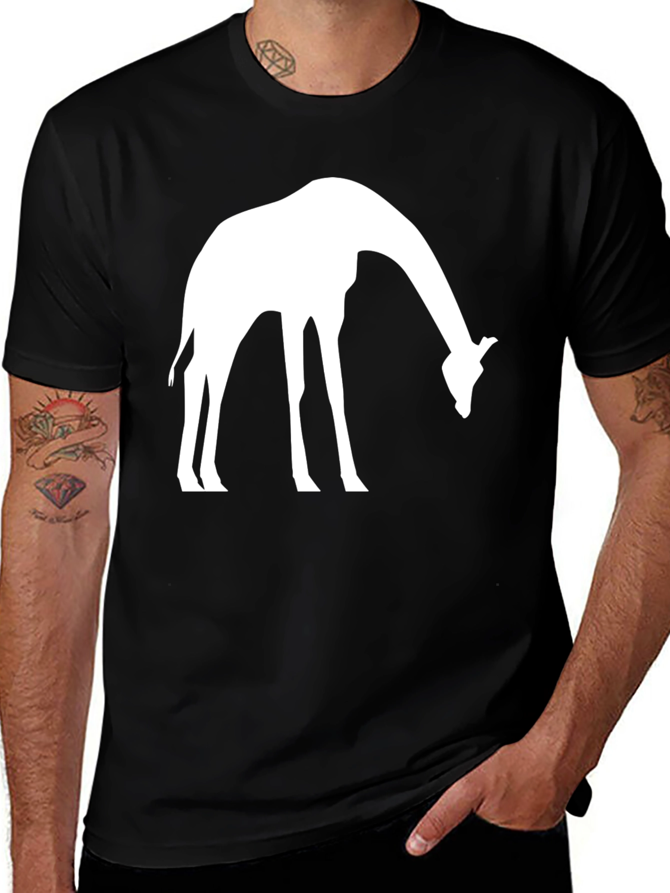 Giraffe Silhouette Graphic Tee - Black