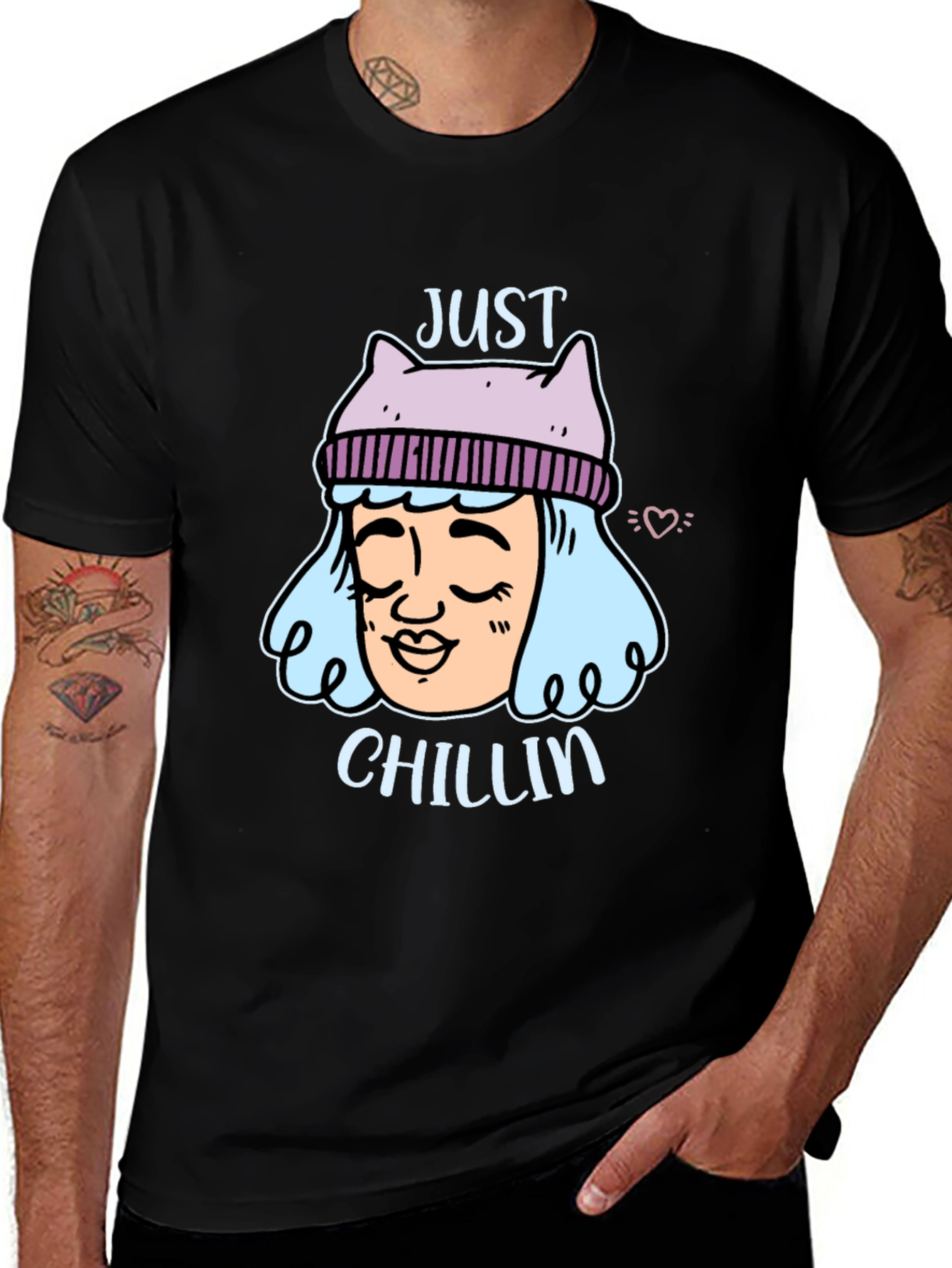 Variant 20 of Just Chillin' Graphic Tee - Relaxed Fit Black T-Shirt