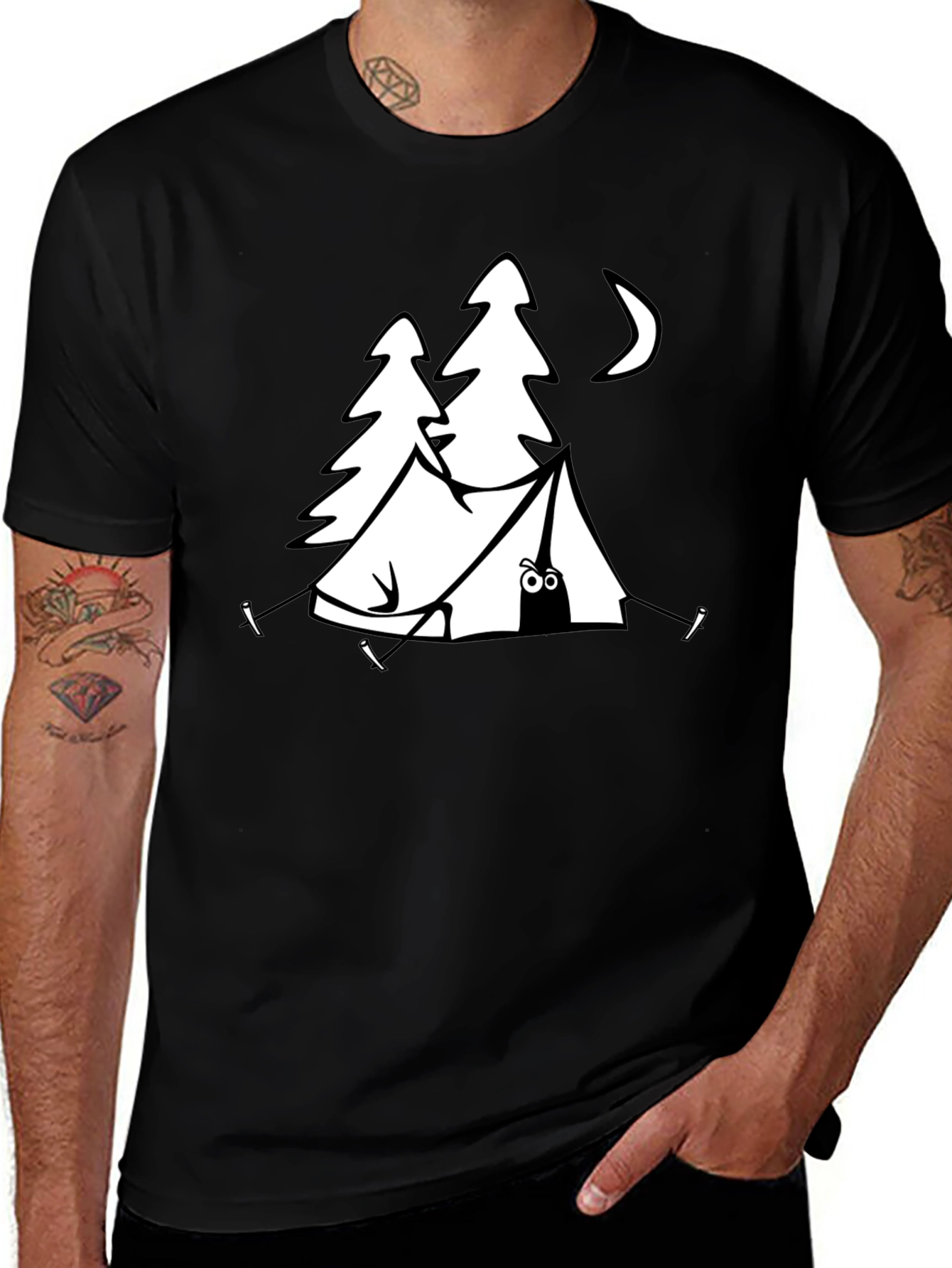Variant 16 of Camping Graphic Tee - Black Cotton T-Shirt
