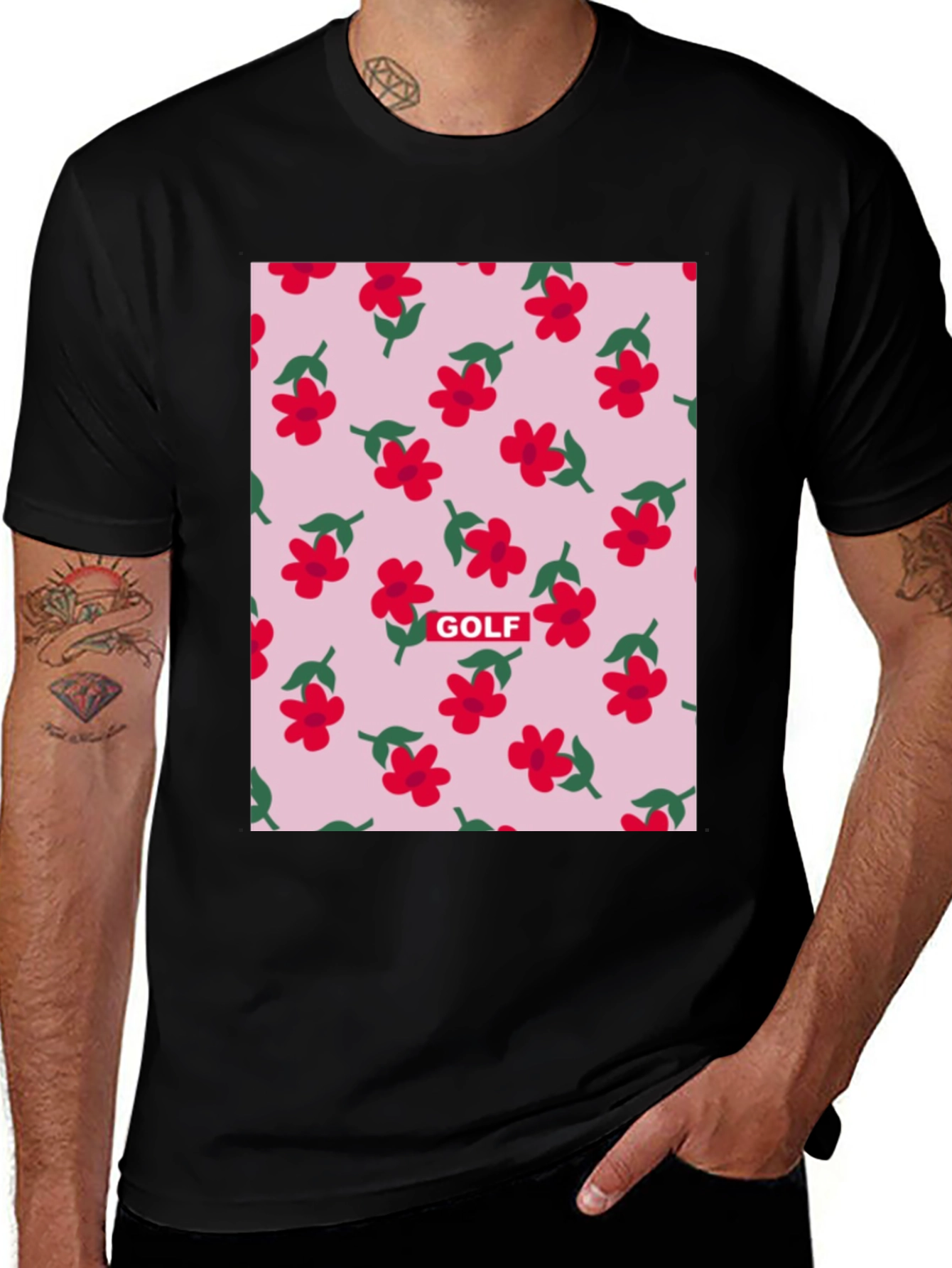 Variant 6 of Floral Pattern Golf T-Shirt - Casual Black Tee