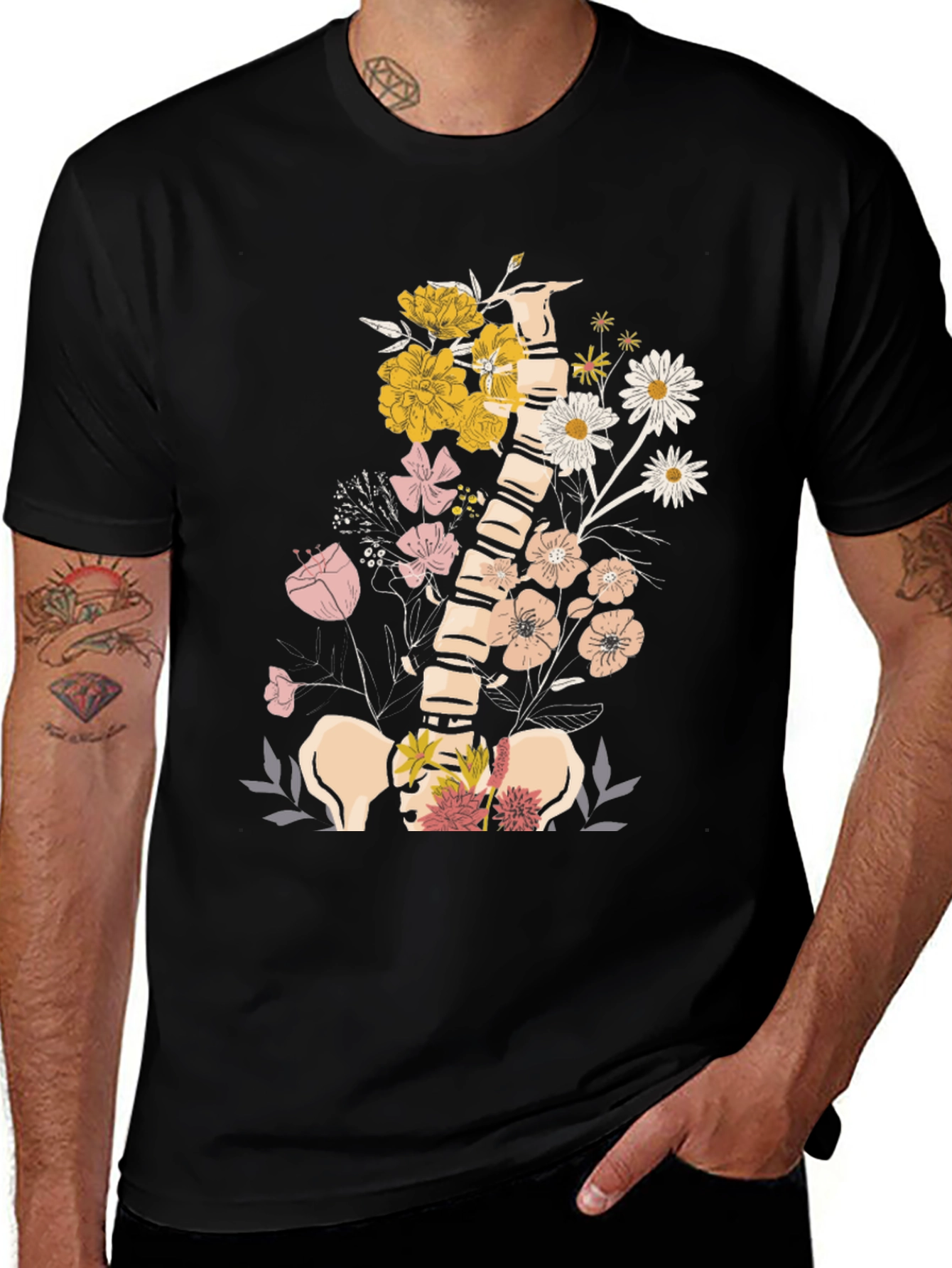 Variant 29 of Floral Spine Graphic Tee - Unique Anatomical Design