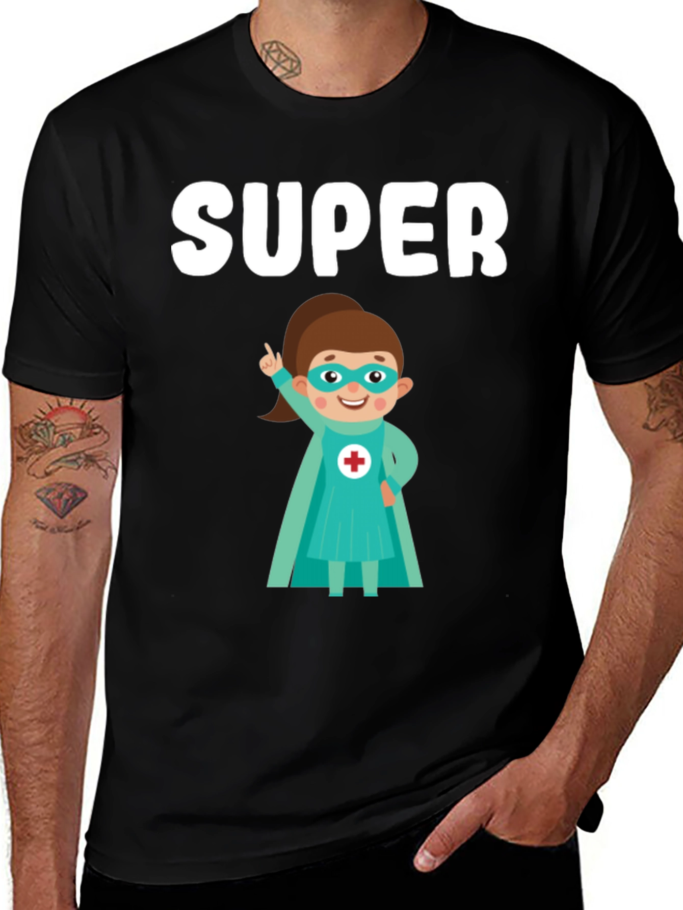 Variant 27 of Super Nurse Cartoon T-Shirt - Black