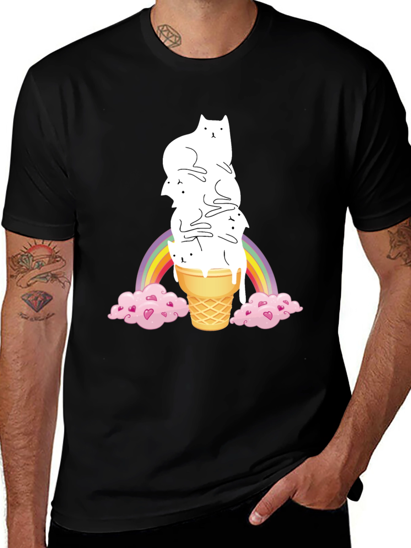 Black Cat Ice Cream Rainbow Graphic Tee main image