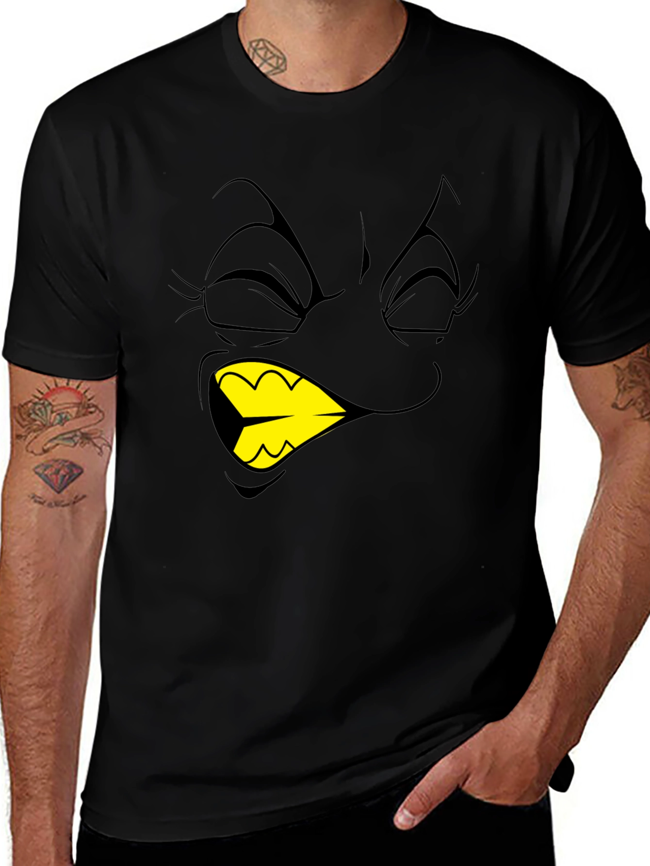 Black Cartoon Face Graphic T-Shirt - Black main image
