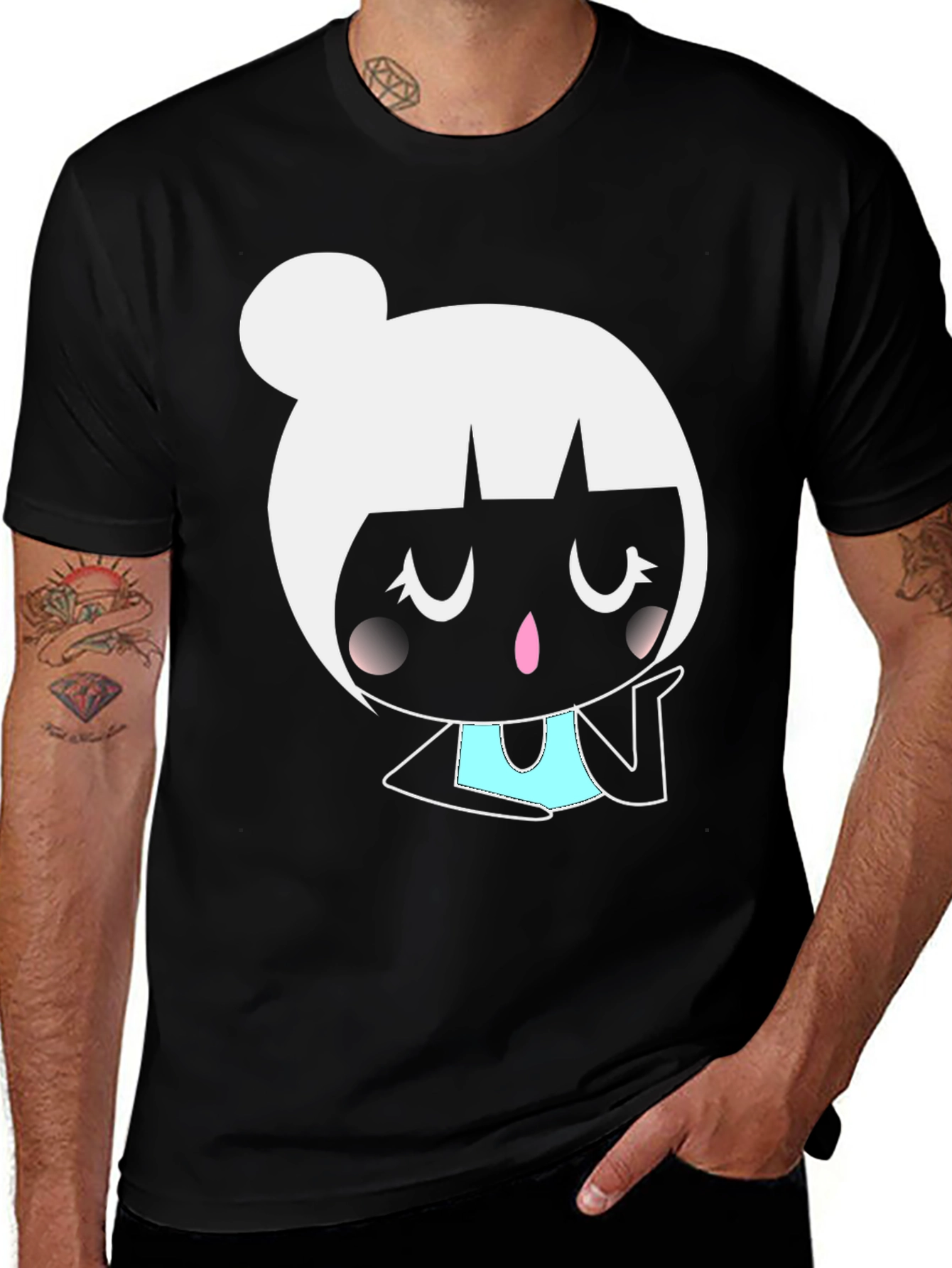 Variant 5 of Cute Cartoon Girl Graphic Tee - Black Unisex Shirt