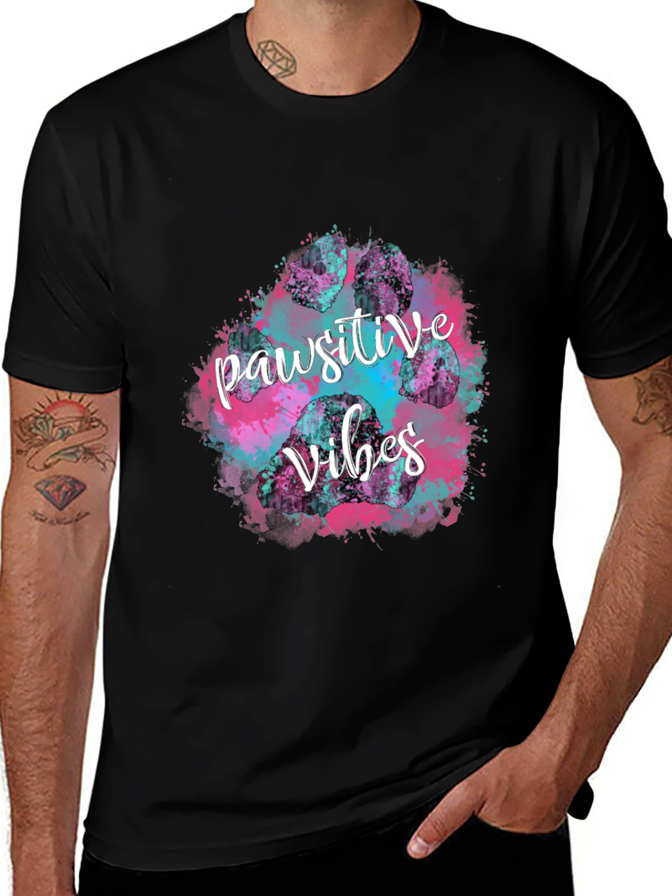 Variant 14 of Pawsitive Vibes Graphic Tee - Trendy Black T-Shirt