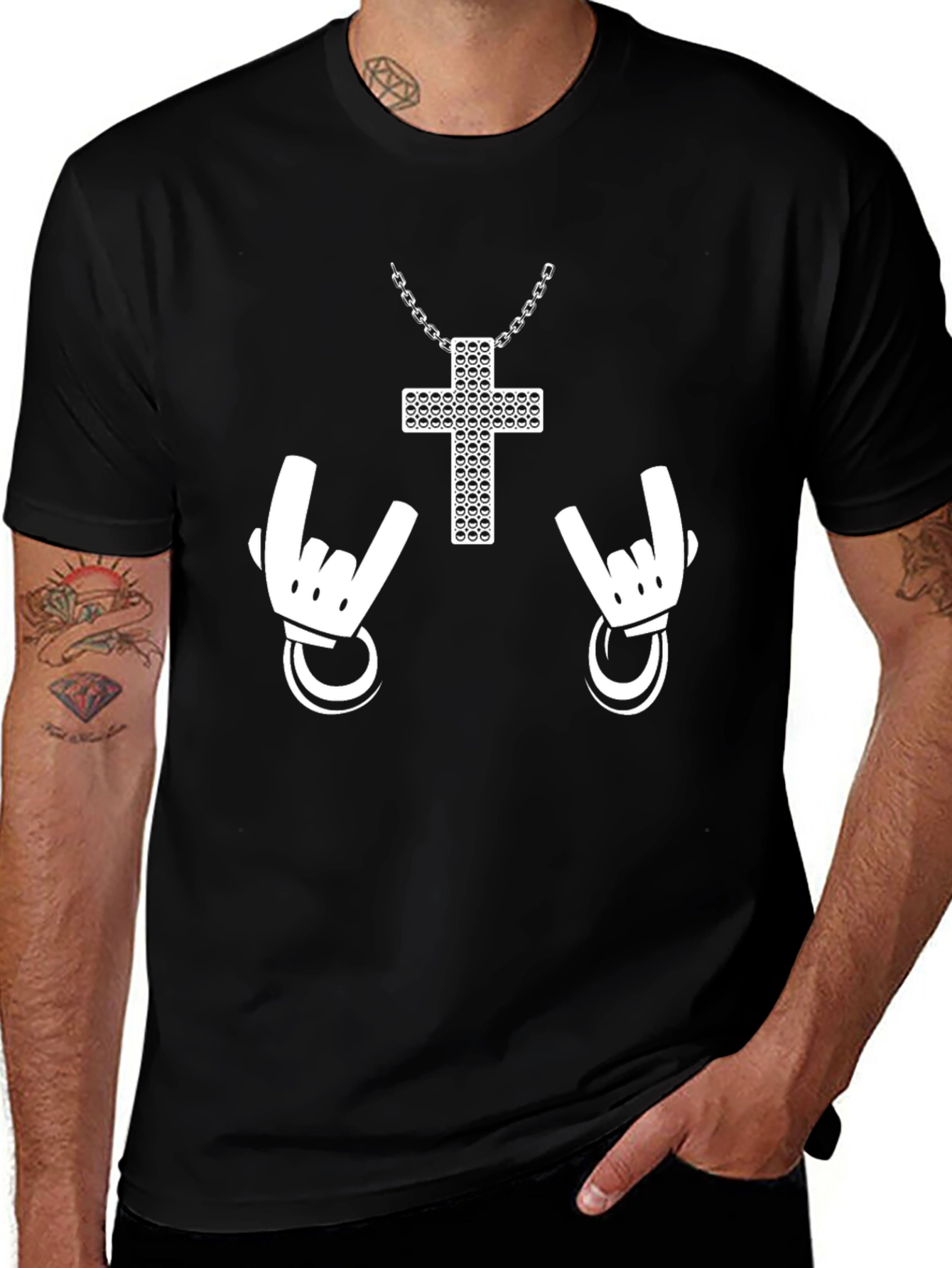 Variant 19 of Rock On Cross Graphic Tee - Black