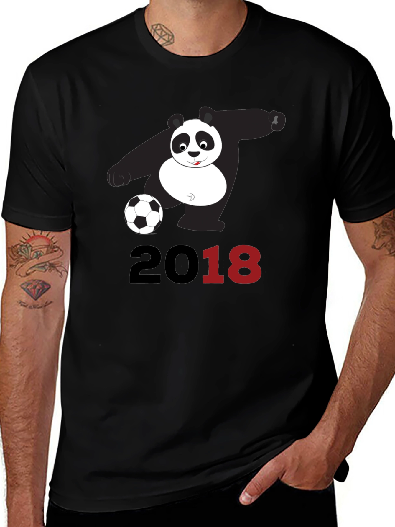 Variant 26 of Panda Soccer 2018 Graphic Tee - Black Cotton Shirt