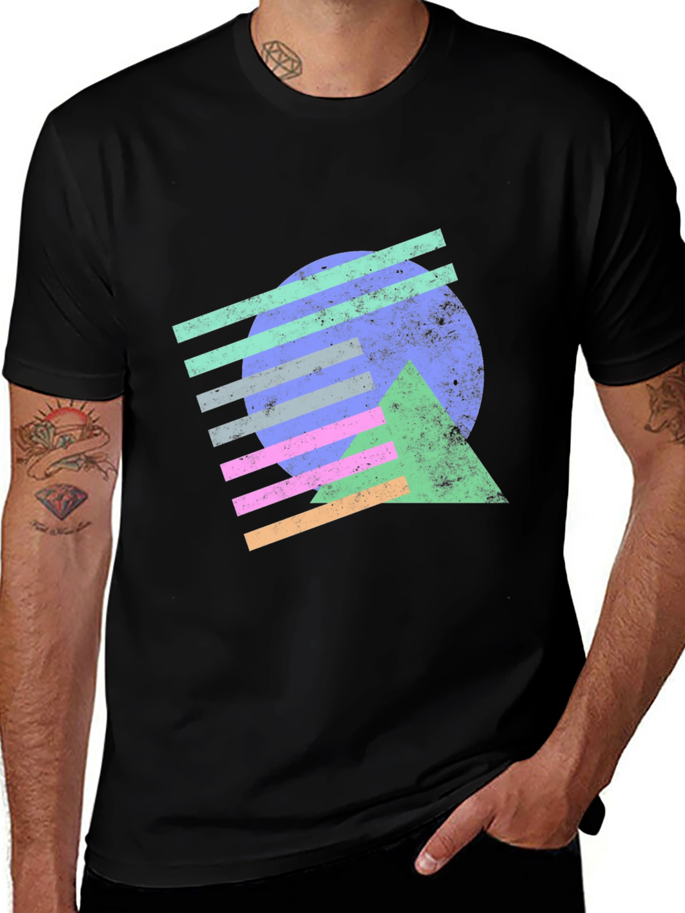 Variant 25 of Retro Geometric Graphic Tee - Black Cotton T-Shirt