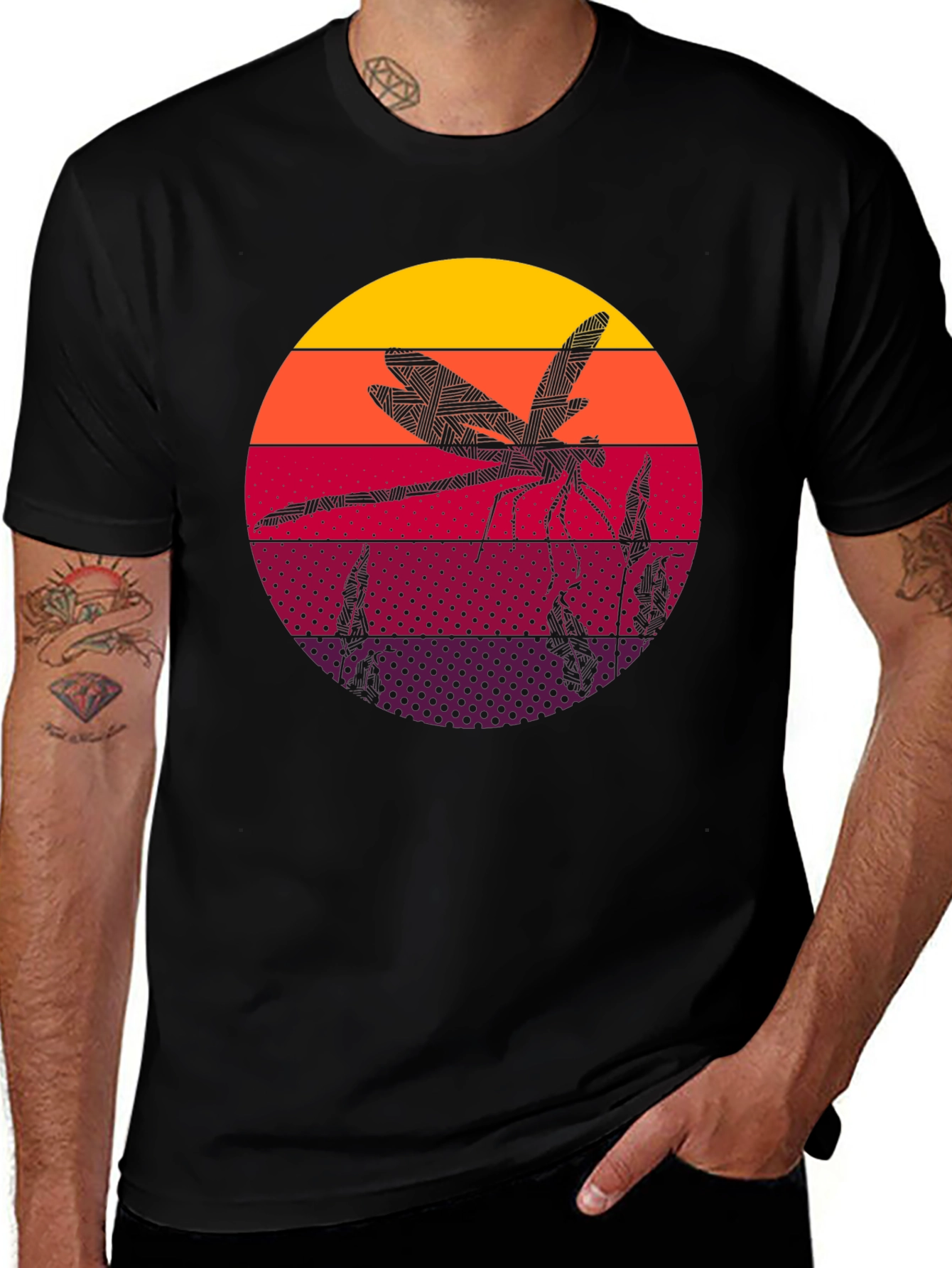 Variant 5 of Dragonfly Sunset Graphic Tee - Stylish Black T-Shirt