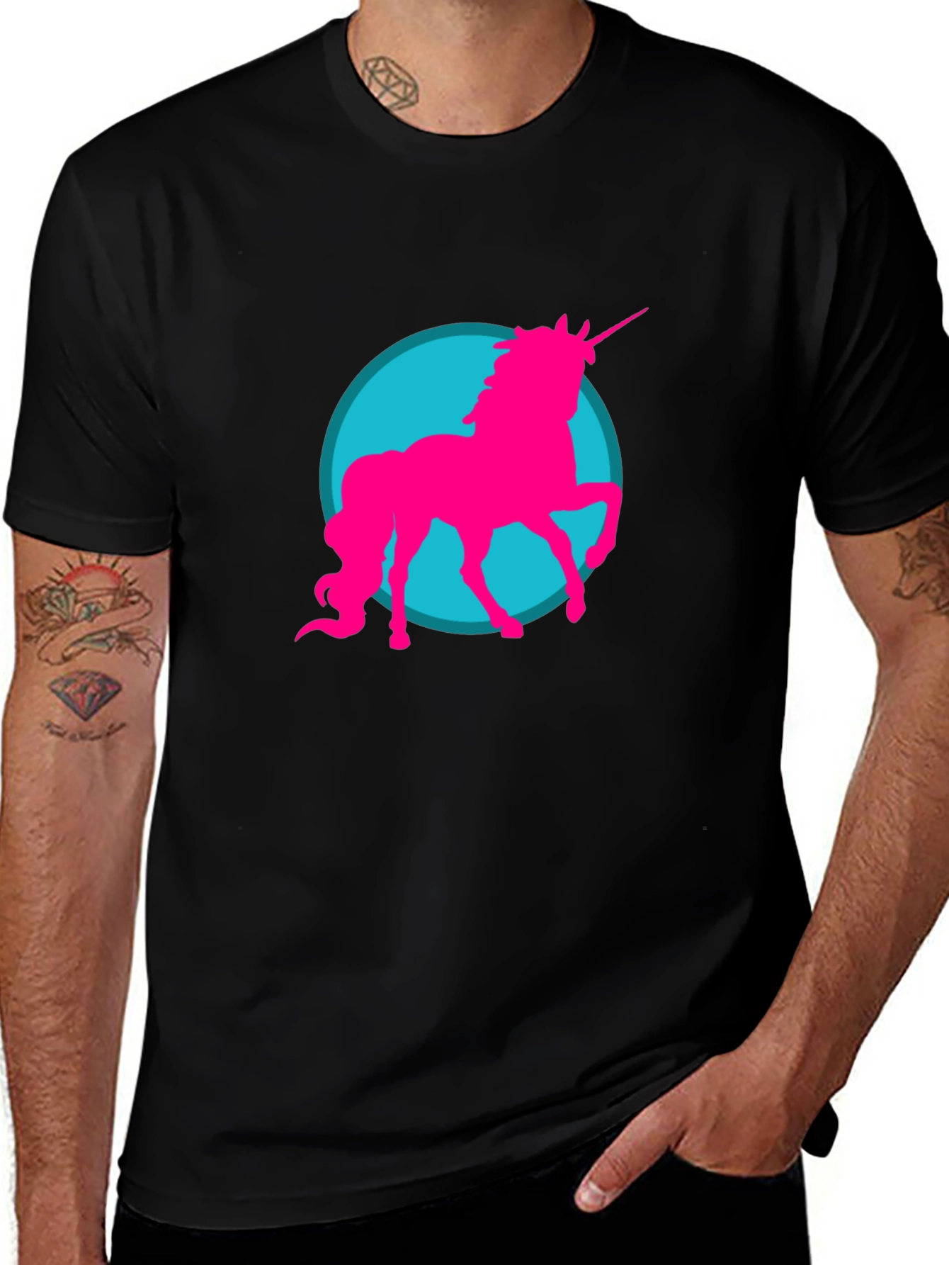 Variant 26 of Unicorn Graphic Tee - Black Cotton Shirt