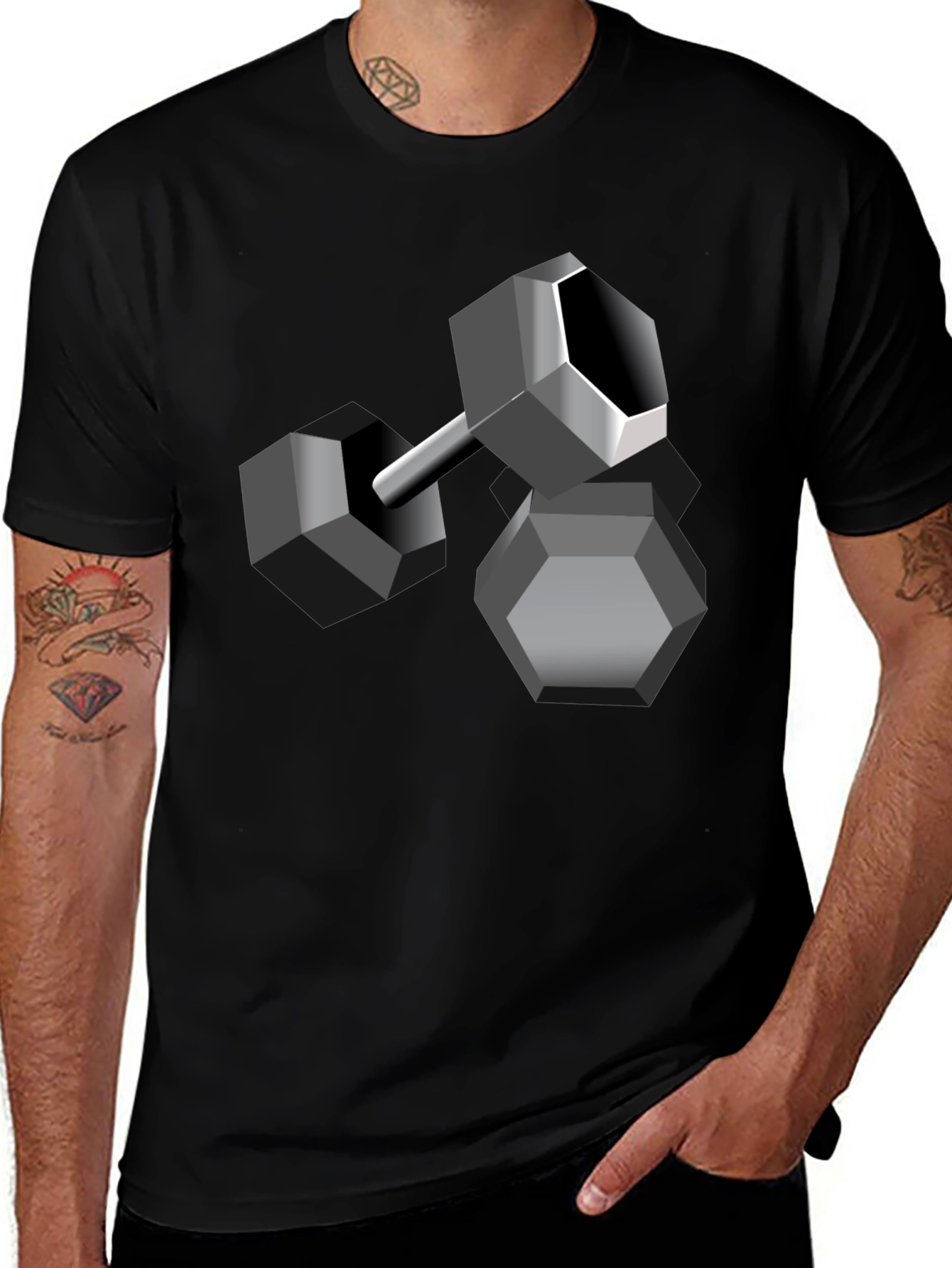 Variant 10 of Geometric Dumbbell Graphic Tee - Black Cotton Blend
