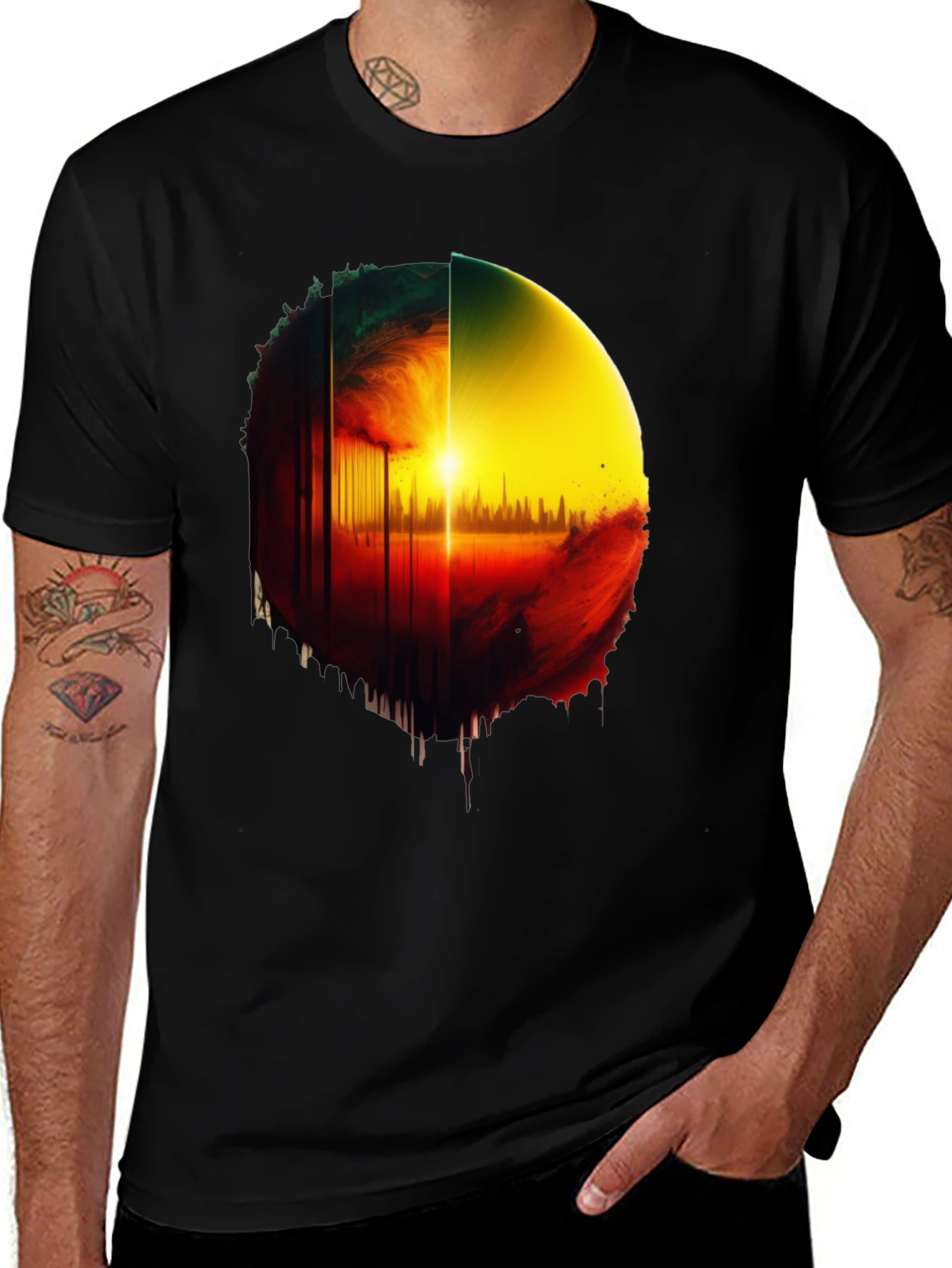 Variant 11 of Abstract Sunrise Graphic Tee - Black Cotton Blend