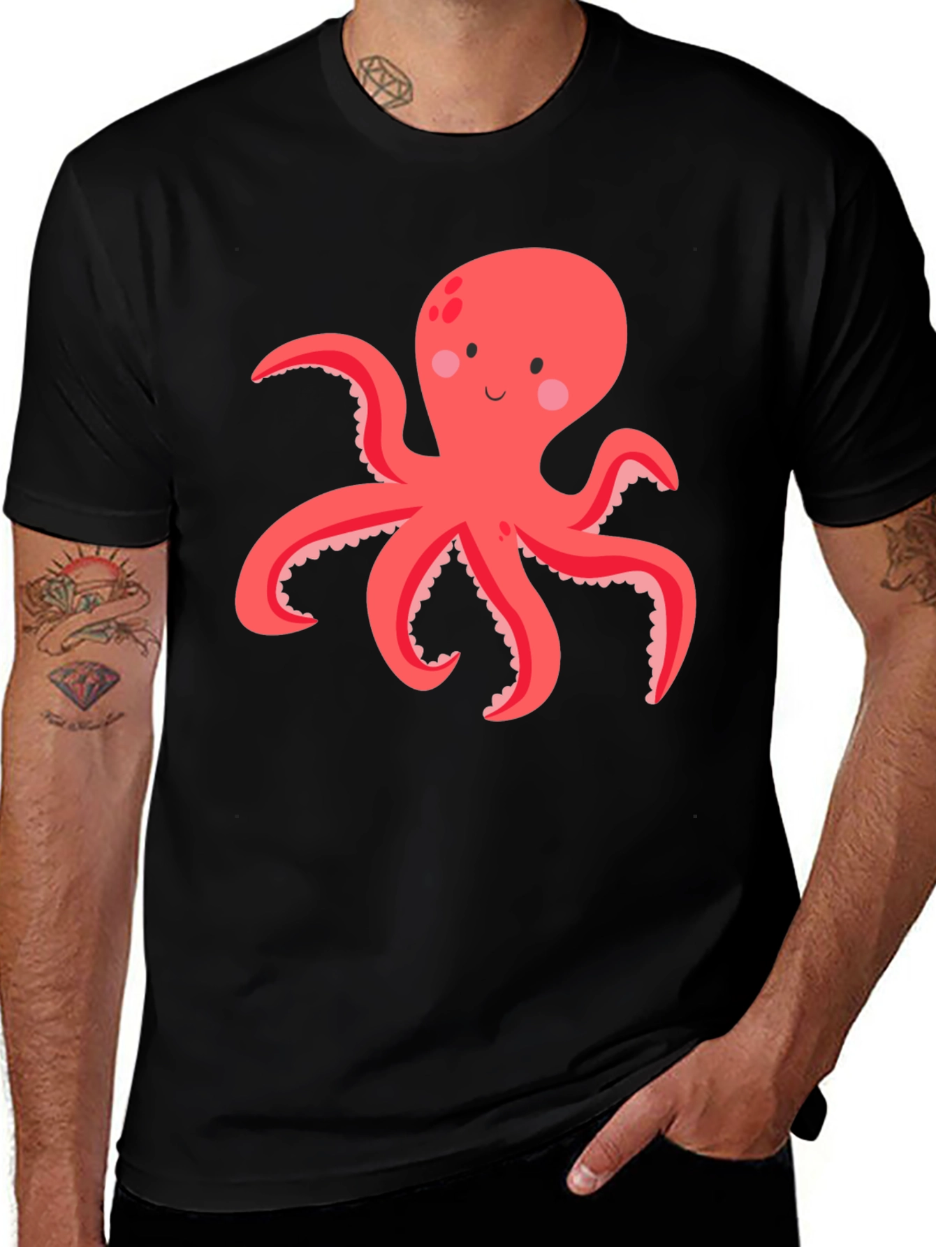 Variant 19 of Octopus Graphic Tee - Black Cotton Blend