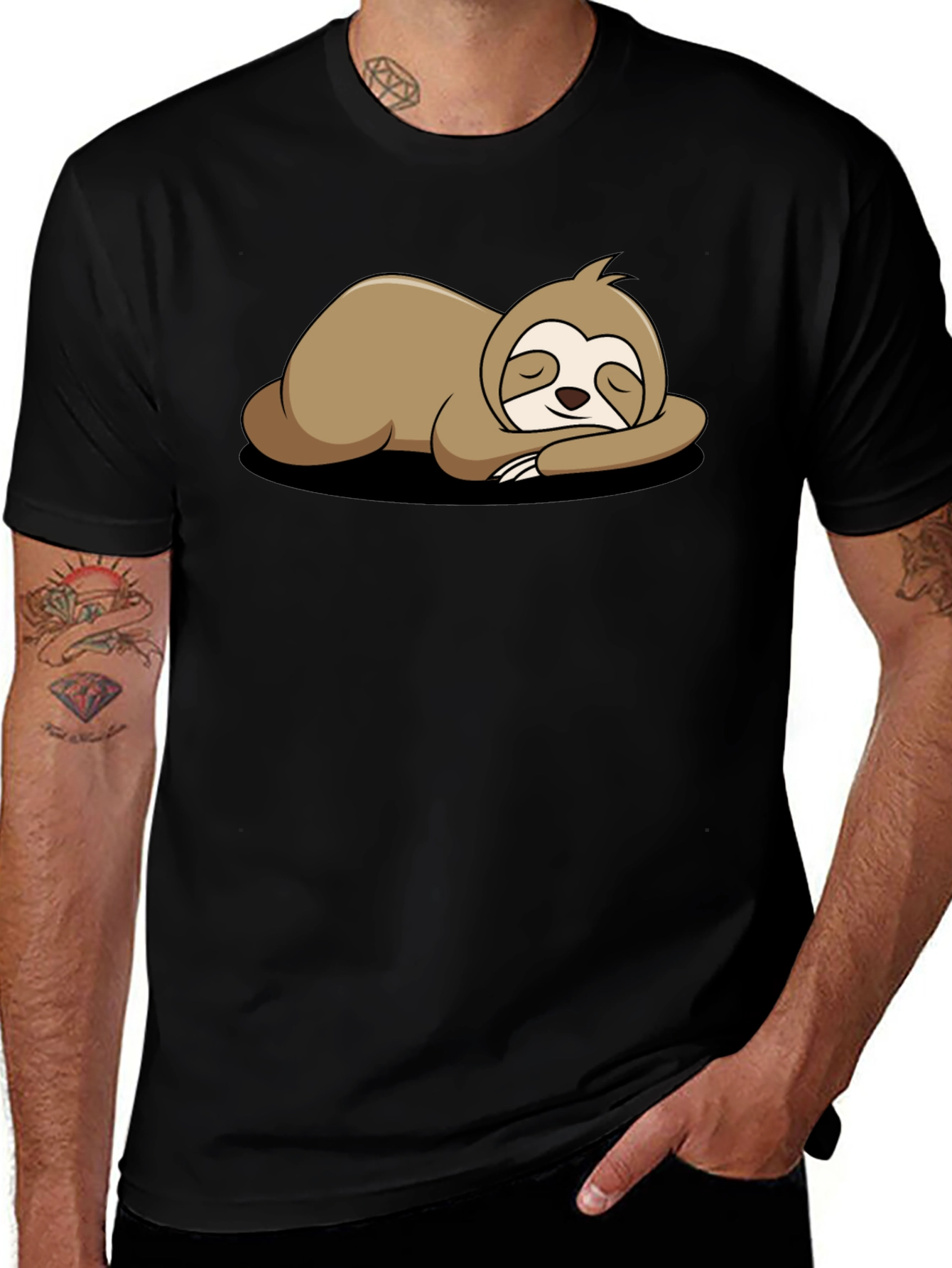 Variant 18 of Relaxed Sloth Graphic Tee - Black Comfort
