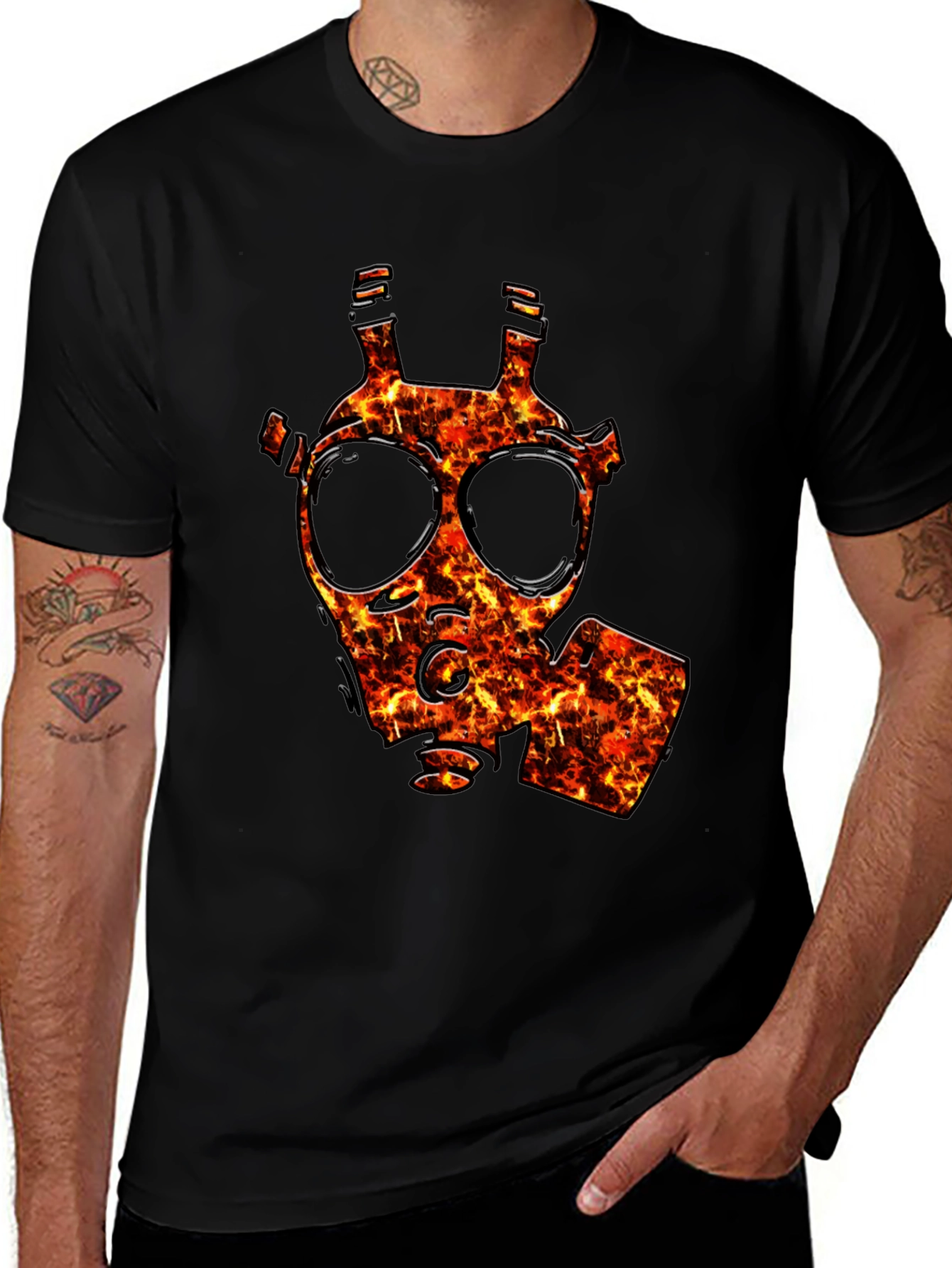 Variant 10 of Fiery Gas Mask Graphic T-Shirt - Bold Style