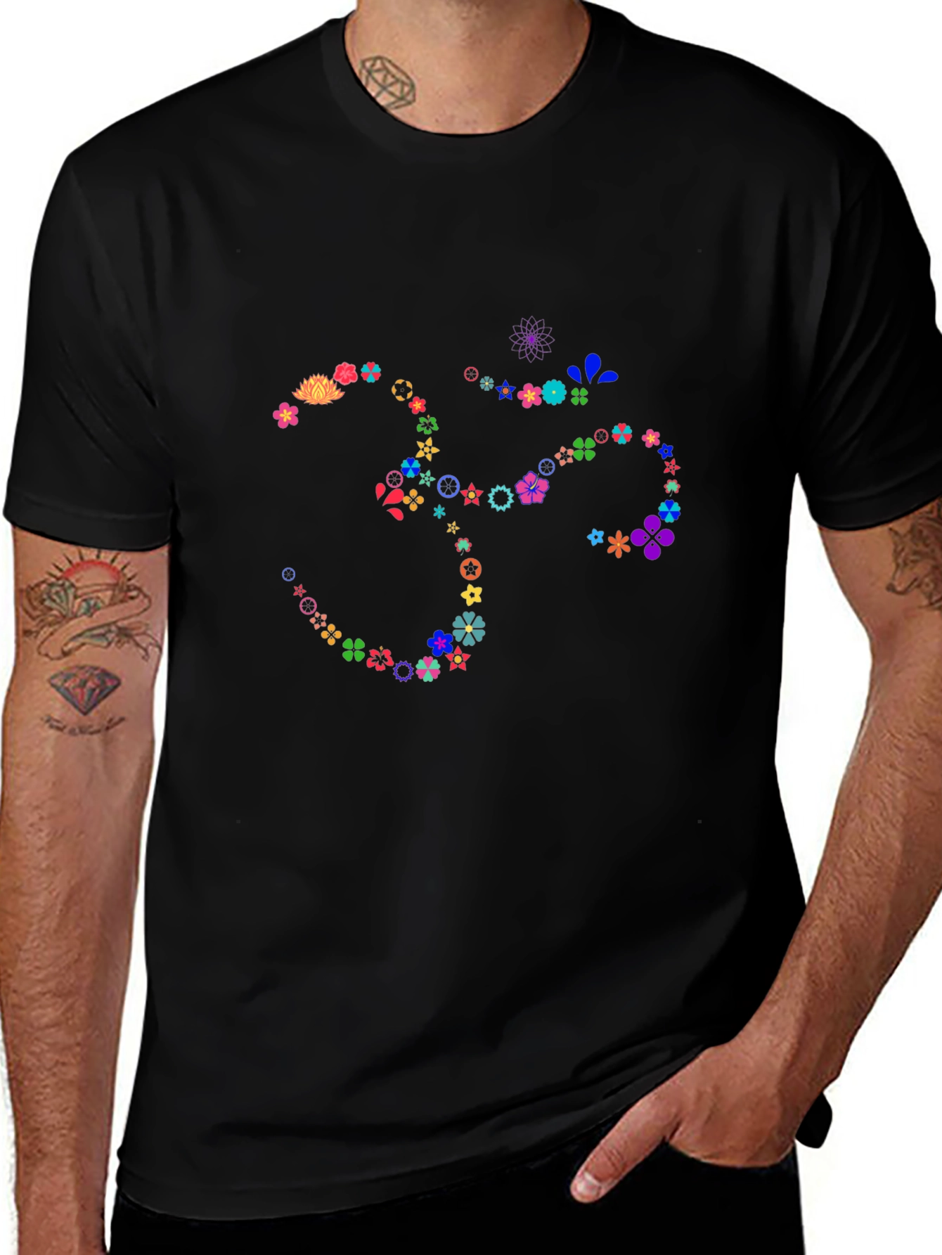 Variant 11 of Floral Om Symbol Black T-Shirt