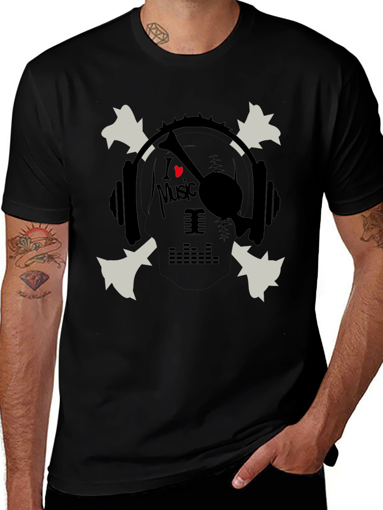 Variant 6 of I Heart Music Skull & Headphones Graphic T-Shirt