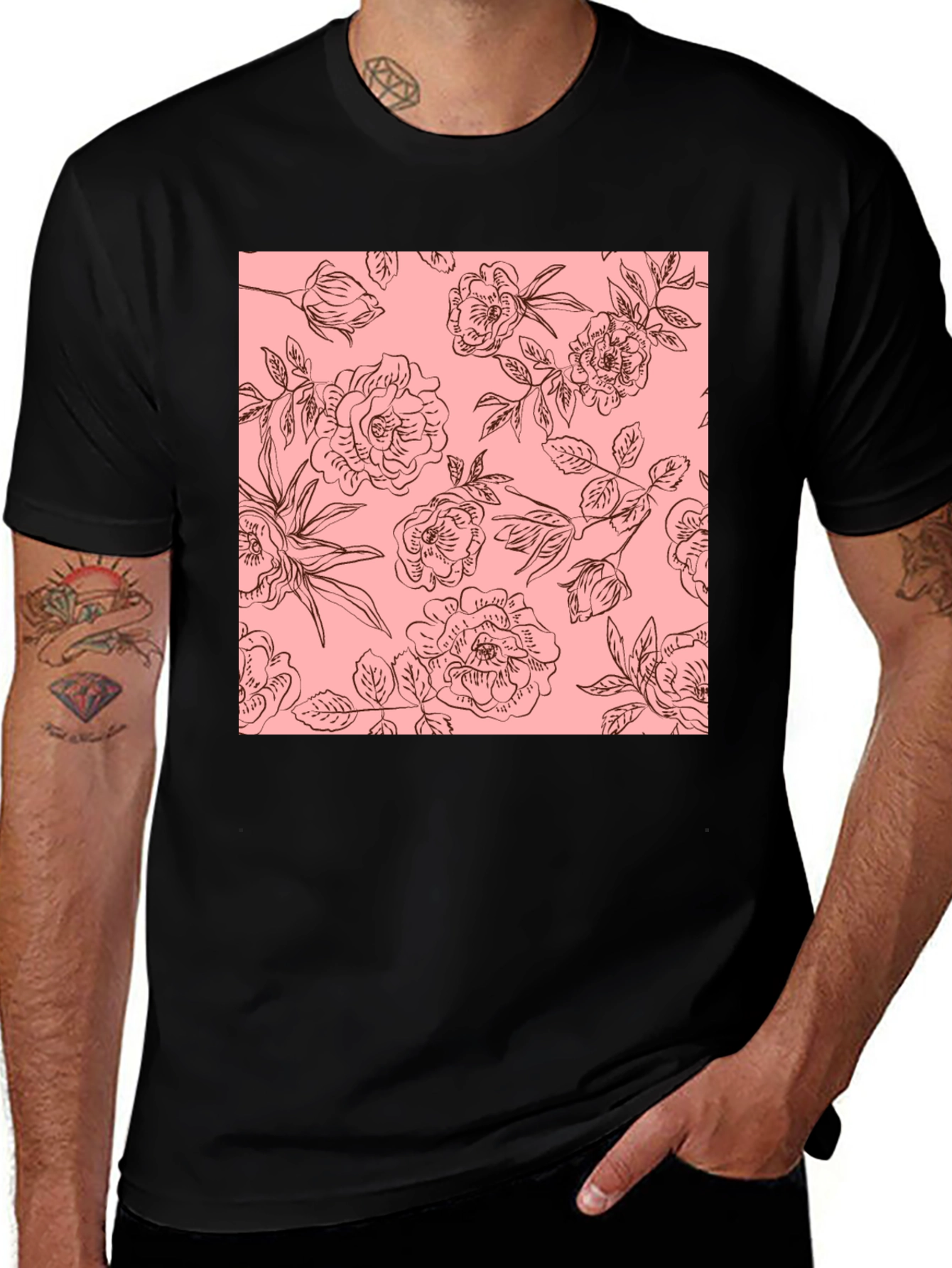 Floral Print Black T-Shirt