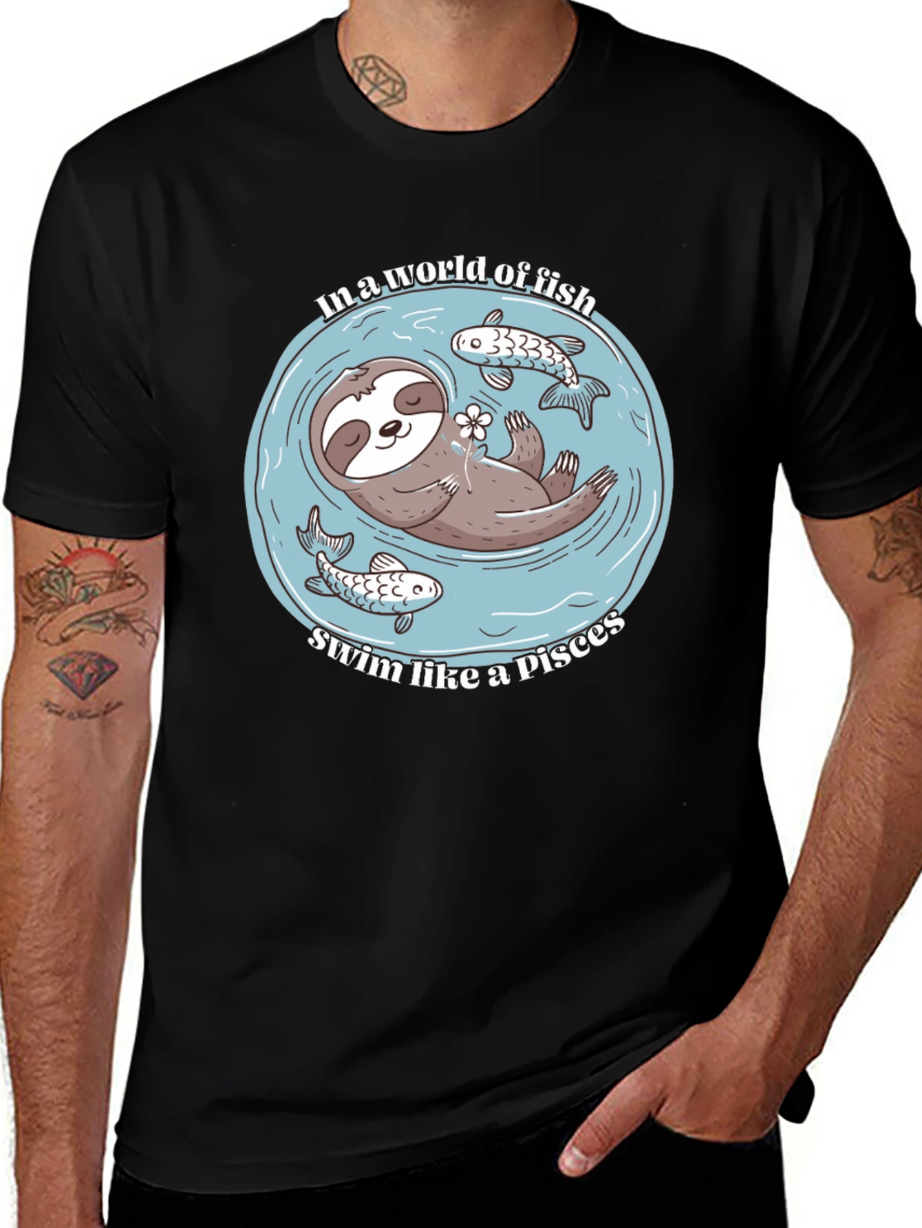 Variant 3 of Sloth Pisces T-Shirt - In a World of Fish