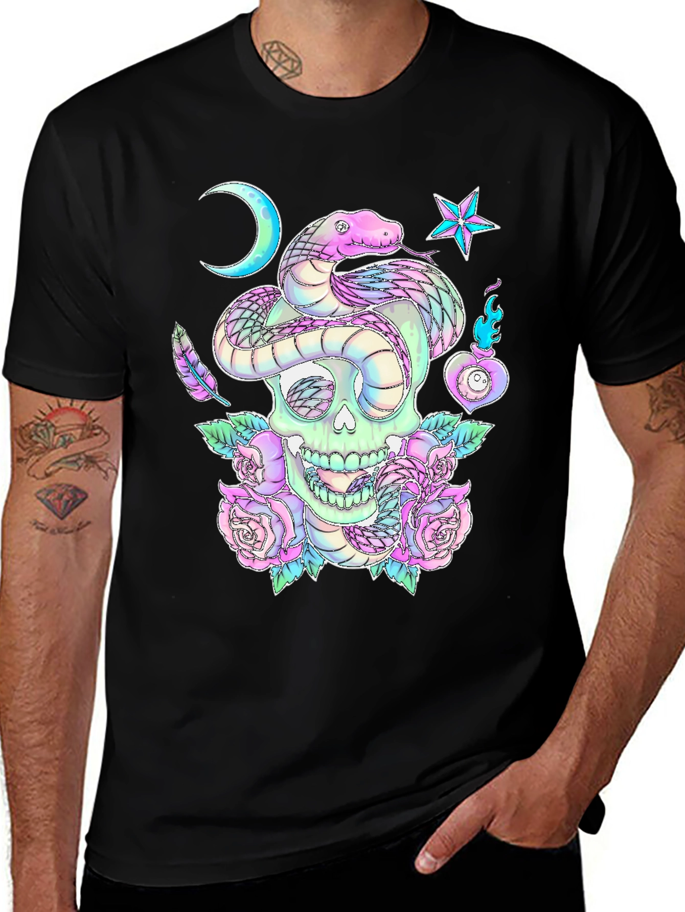 Skull & Snake Graphic Tee - Gothic Aesthetic