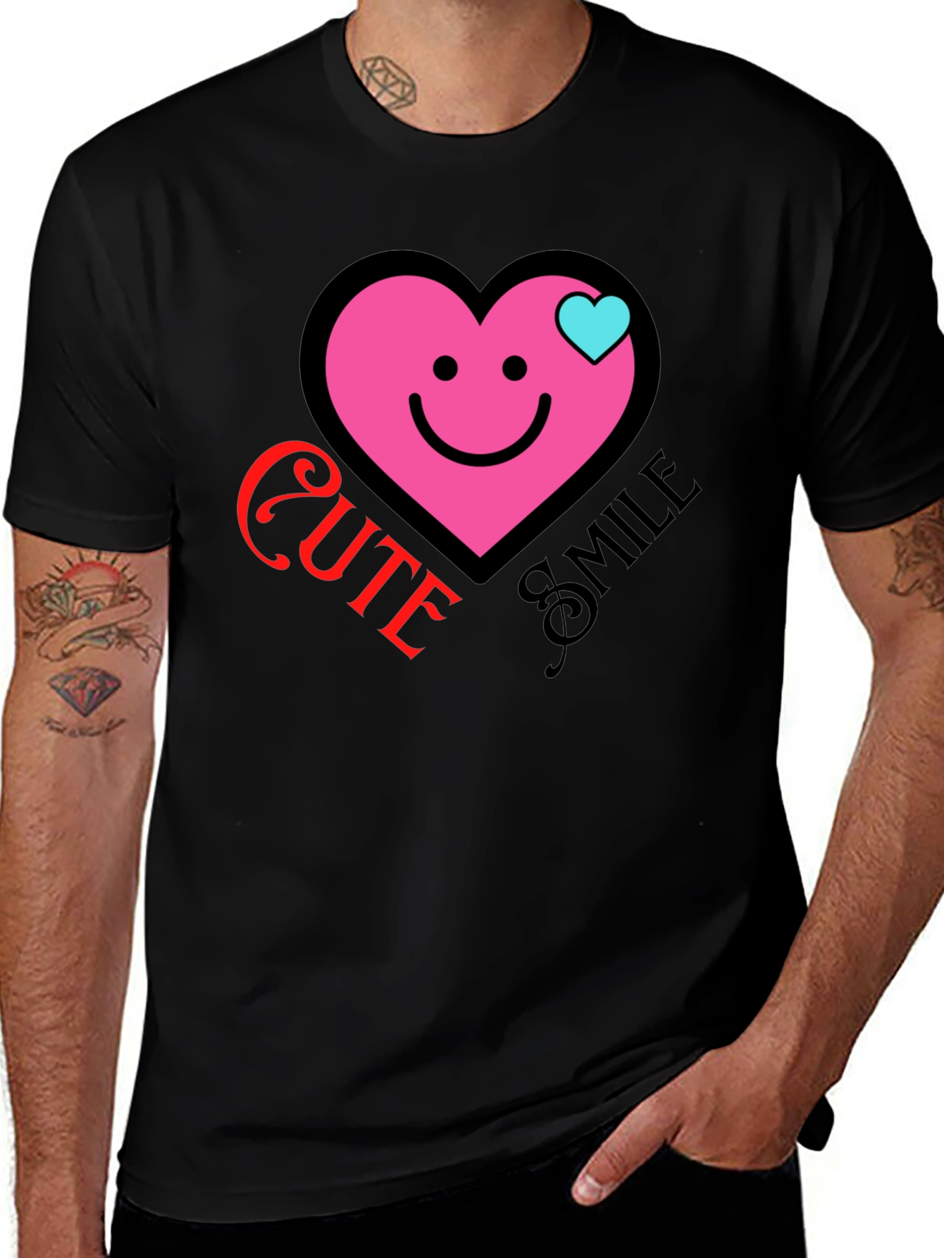 Variant 8 of Cute Smile Heart Graphic Black T-Shirt