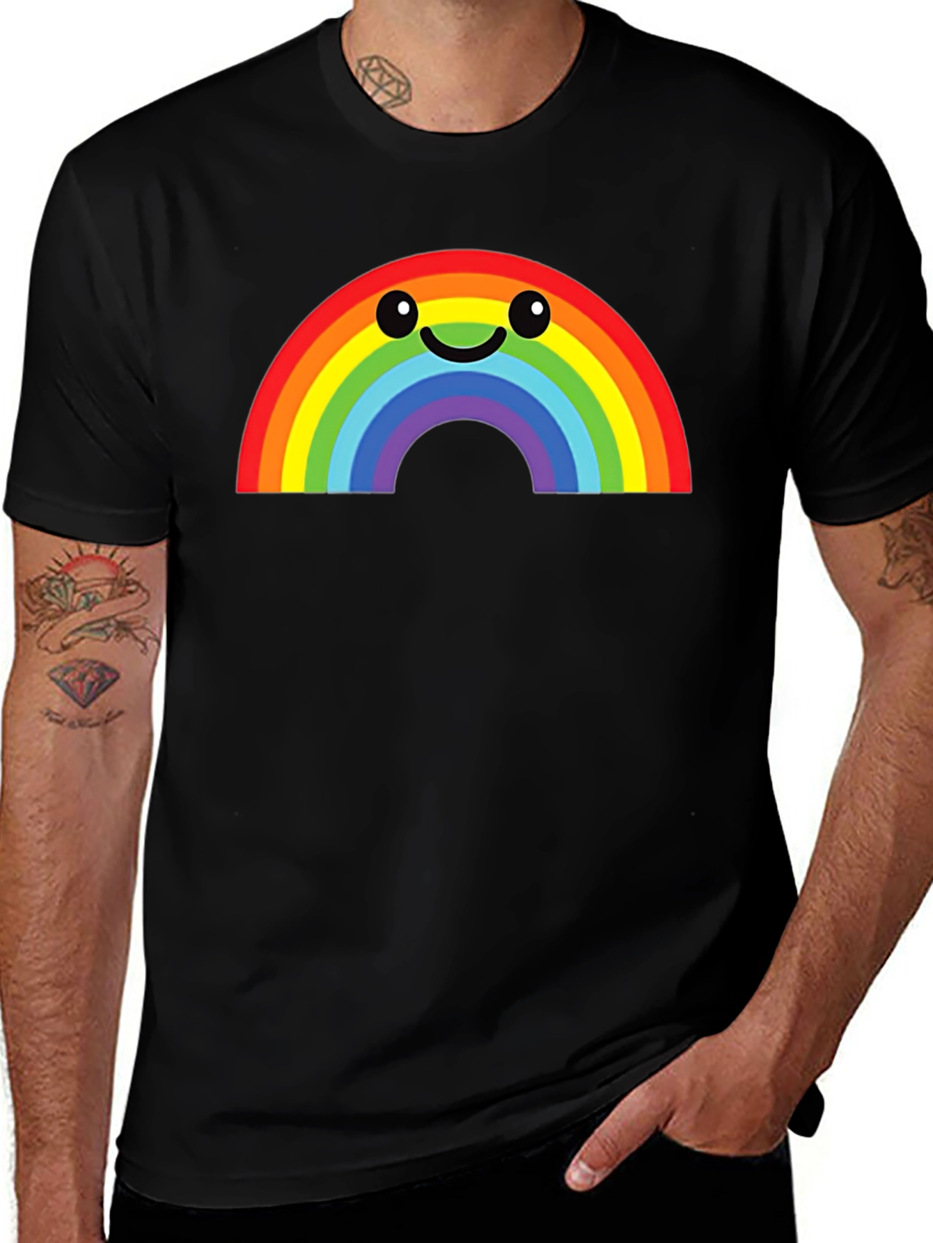 Variant 19 of Rainbow Face Graphic Tee - Black Casual Shirt