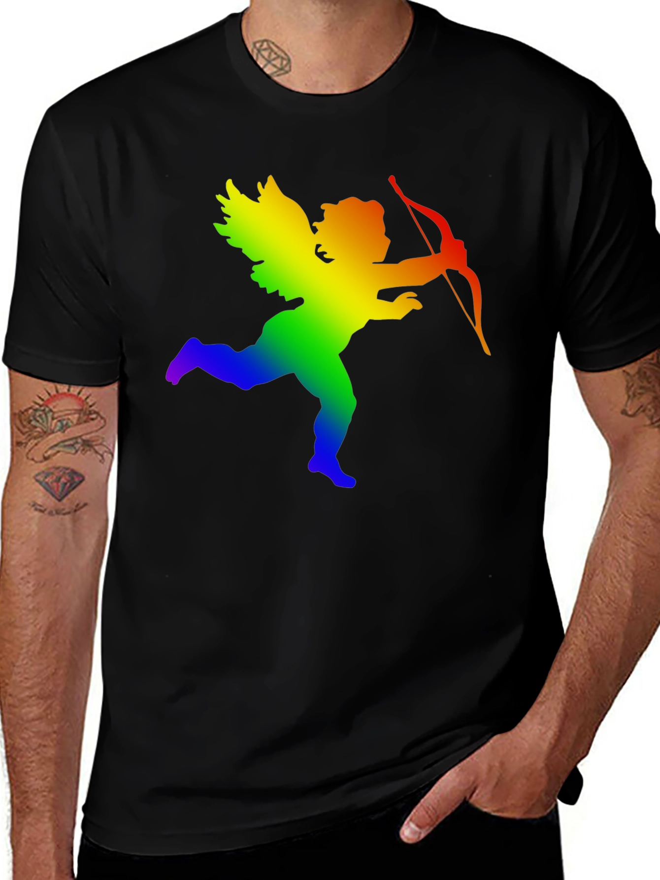 Variant 29 of Rainbow Cupid Graphic Tee - Black