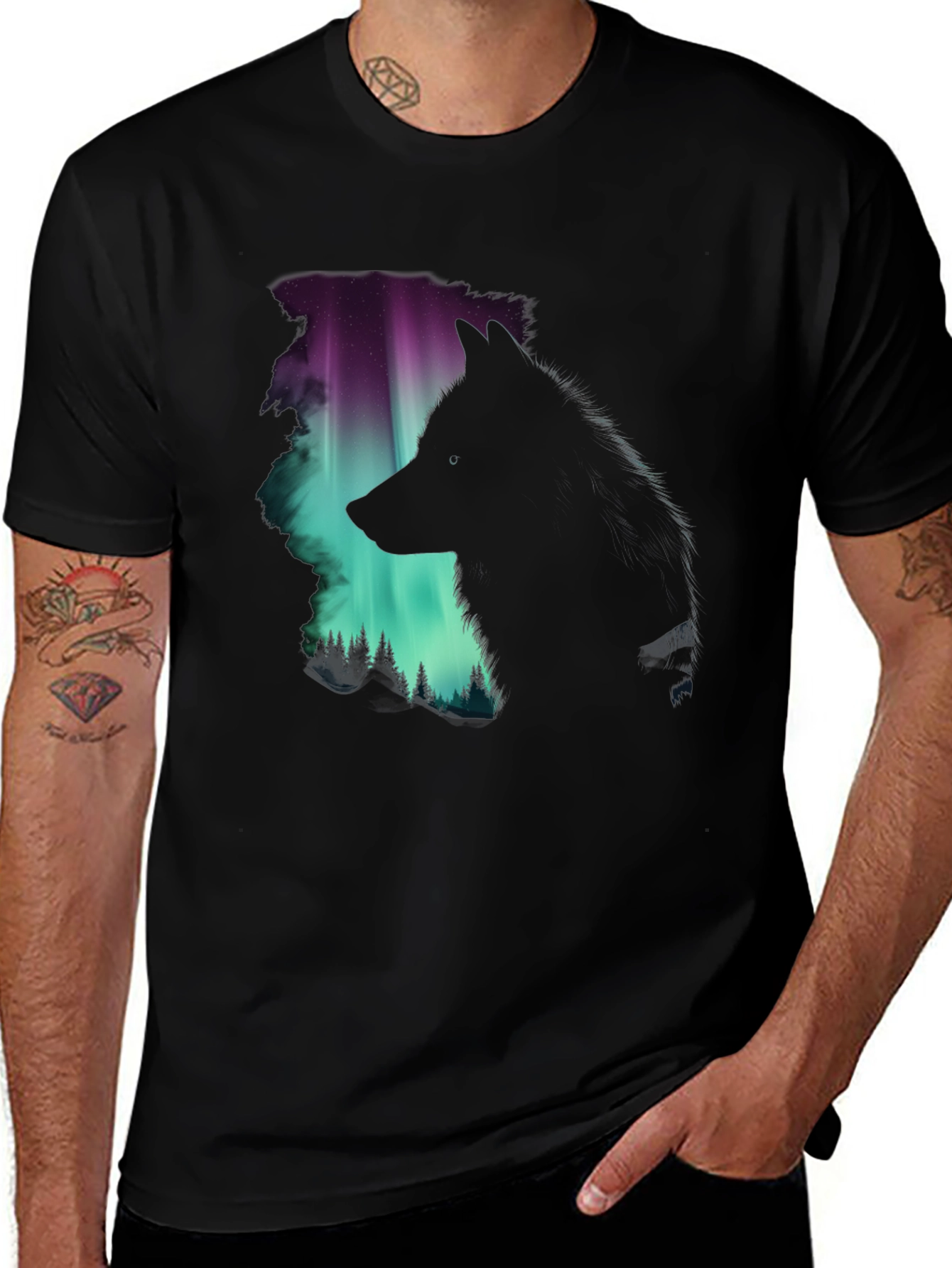 Wolf Aurora Graphic Tee - Nature's Embrace