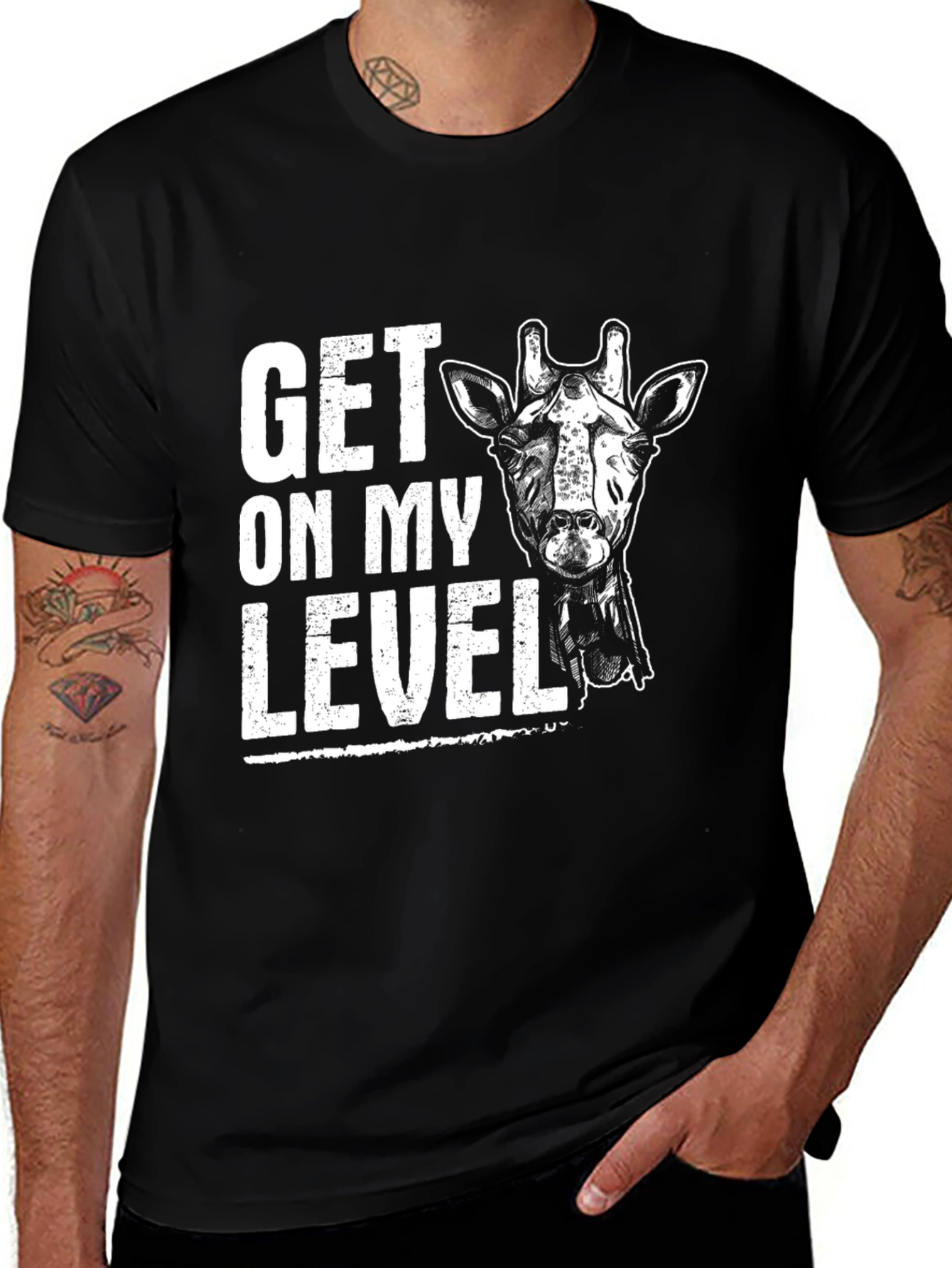 Variant 27 of Get On My Level Giraffe Graphic Tee - Black