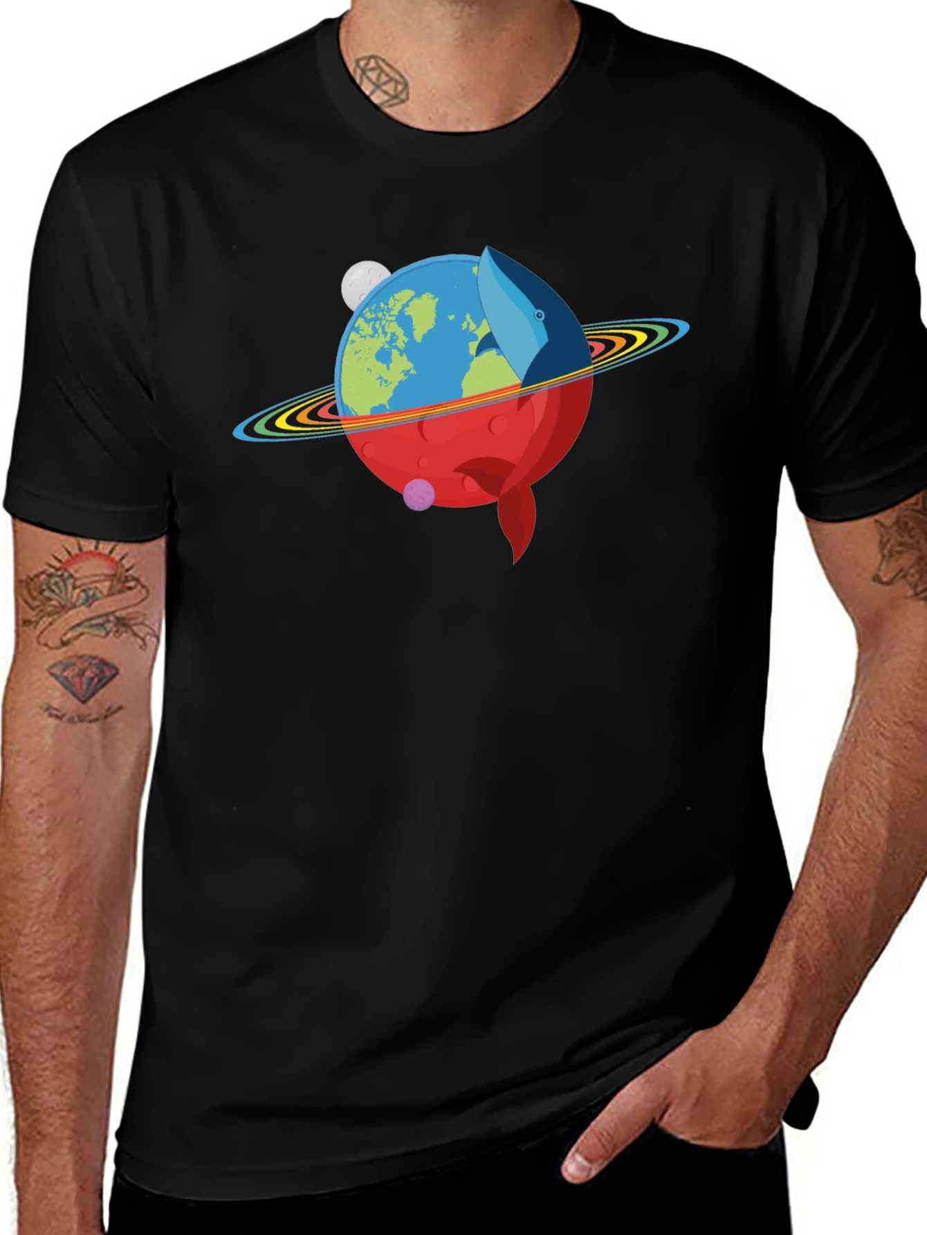 Variant 3 of Whale Planet Graphic Black T-Shirt