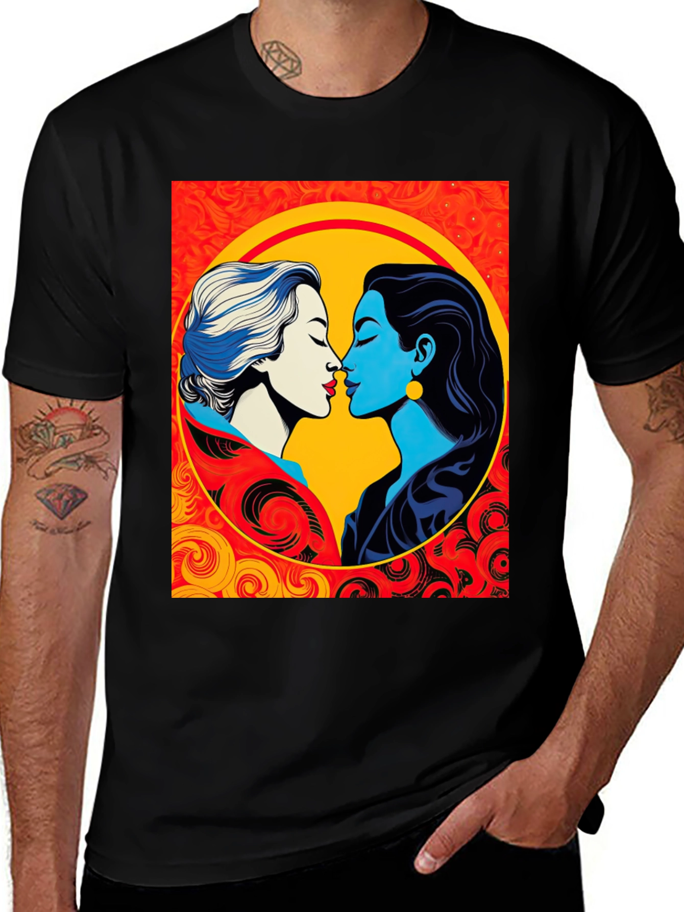 Variant 8 of Artistic Lesbian Kiss Graphic Tee
