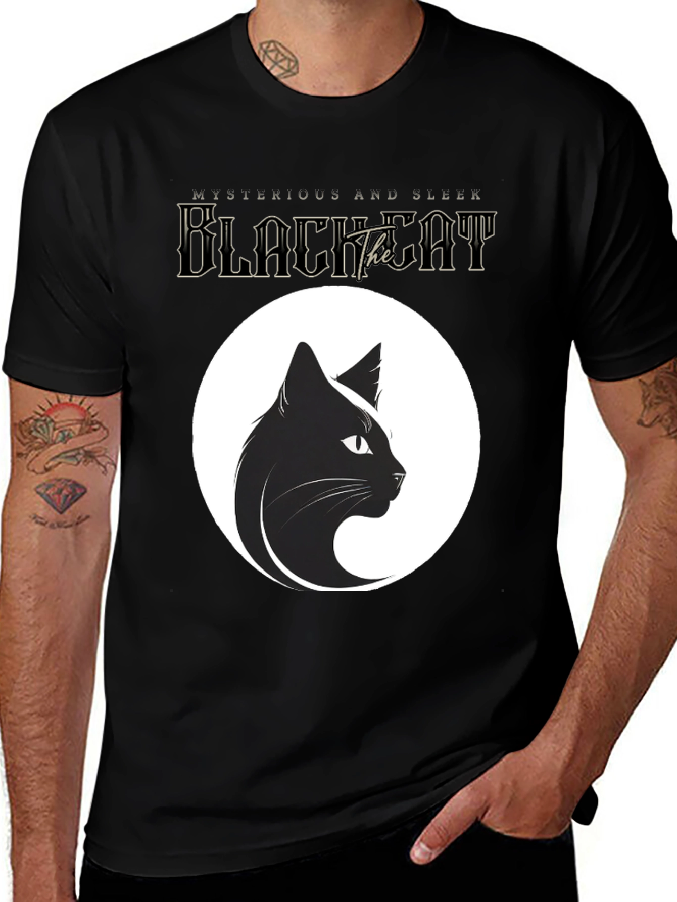 Variant 26 of Mysterious Black Cat Graphic Tee - Sleek Design