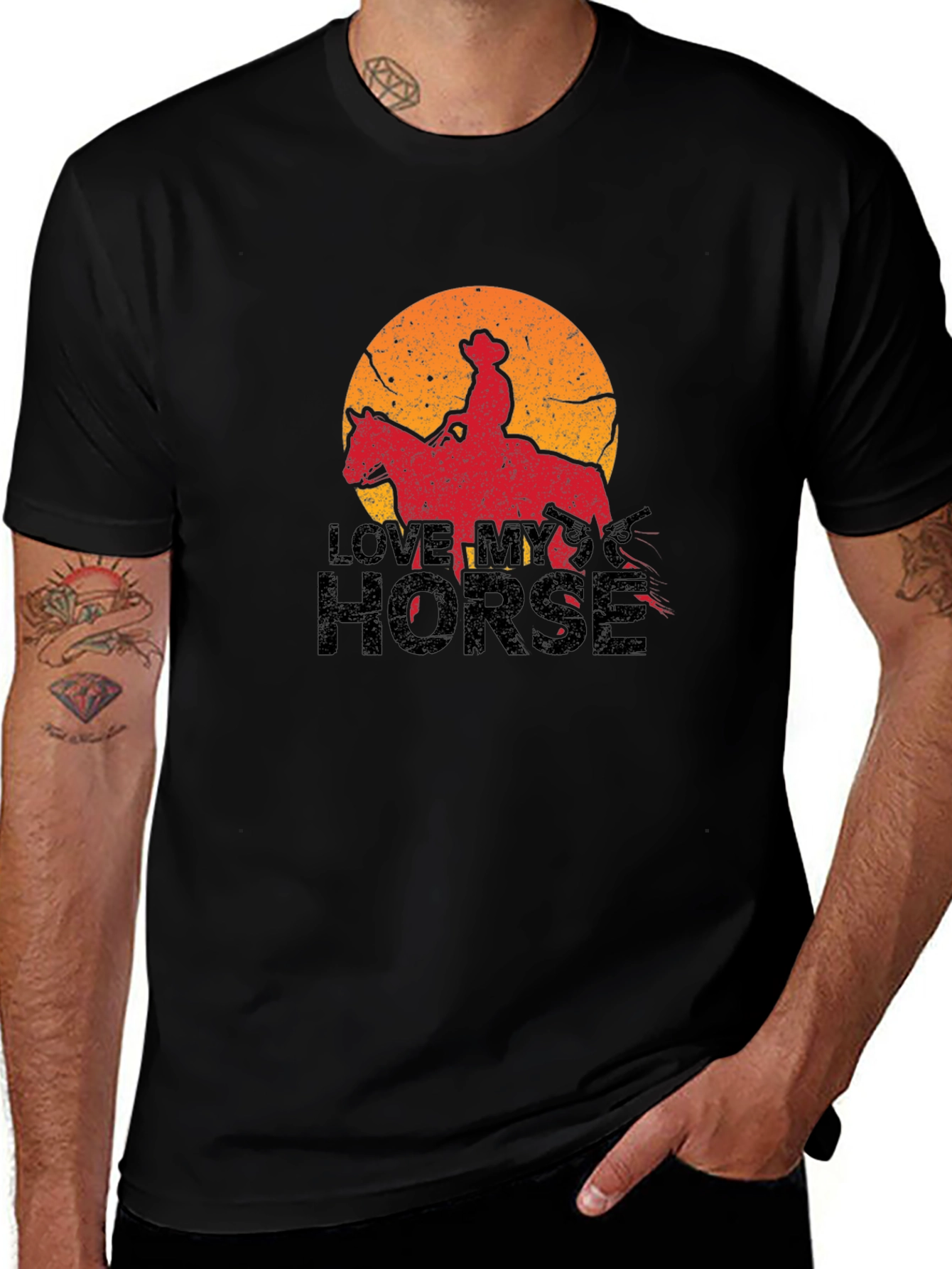 Variant 6 of Love My Horse Graphic Tee - Cowboy Silhouette T-Shirt