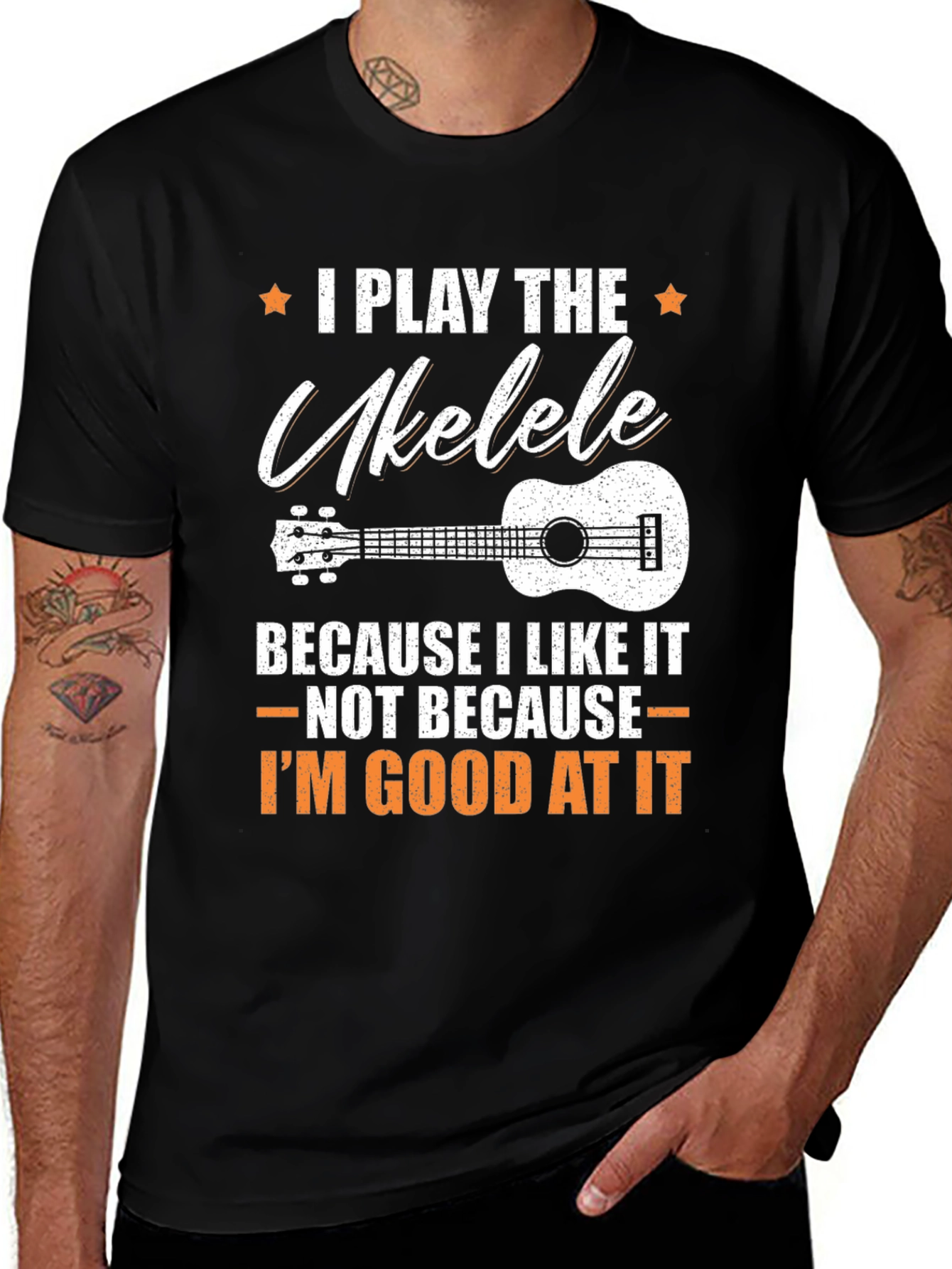 Variant 4 of Ukulele Player T-Shirt: I Play the Ukulele Because I Like It!