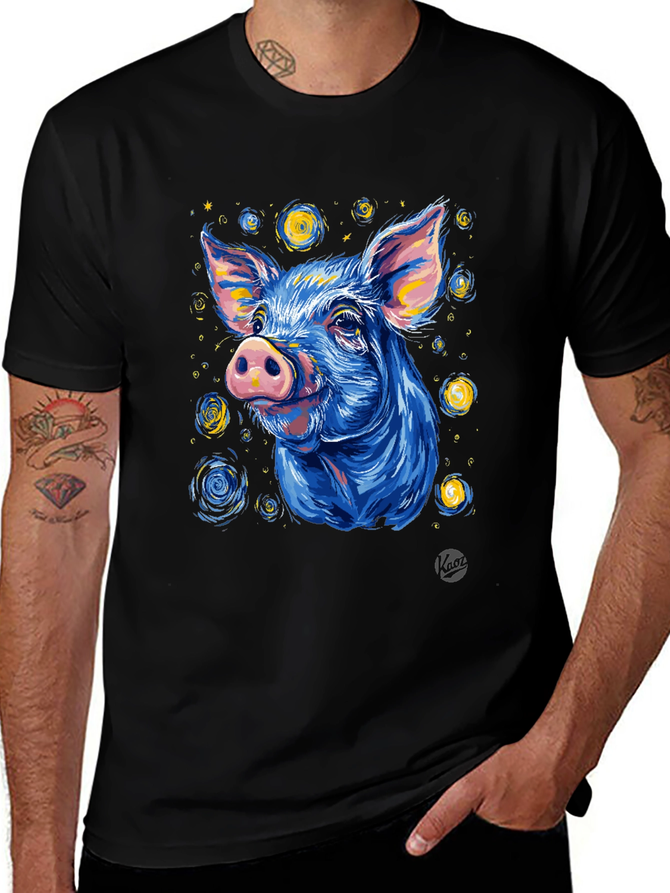 Variant 7 of Starry Pig Graphic Tee - Unique Artistic Design