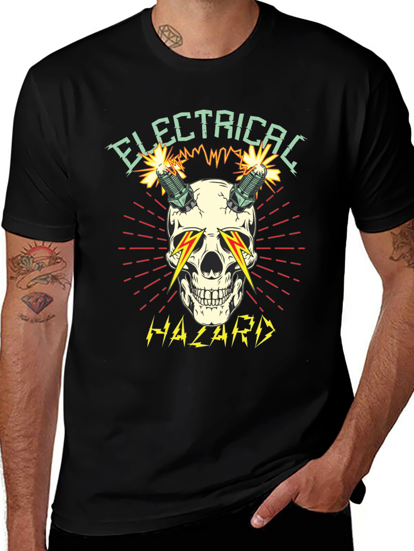 Variant 21 of Electrical Hazard Skull Graphic T-Shirt