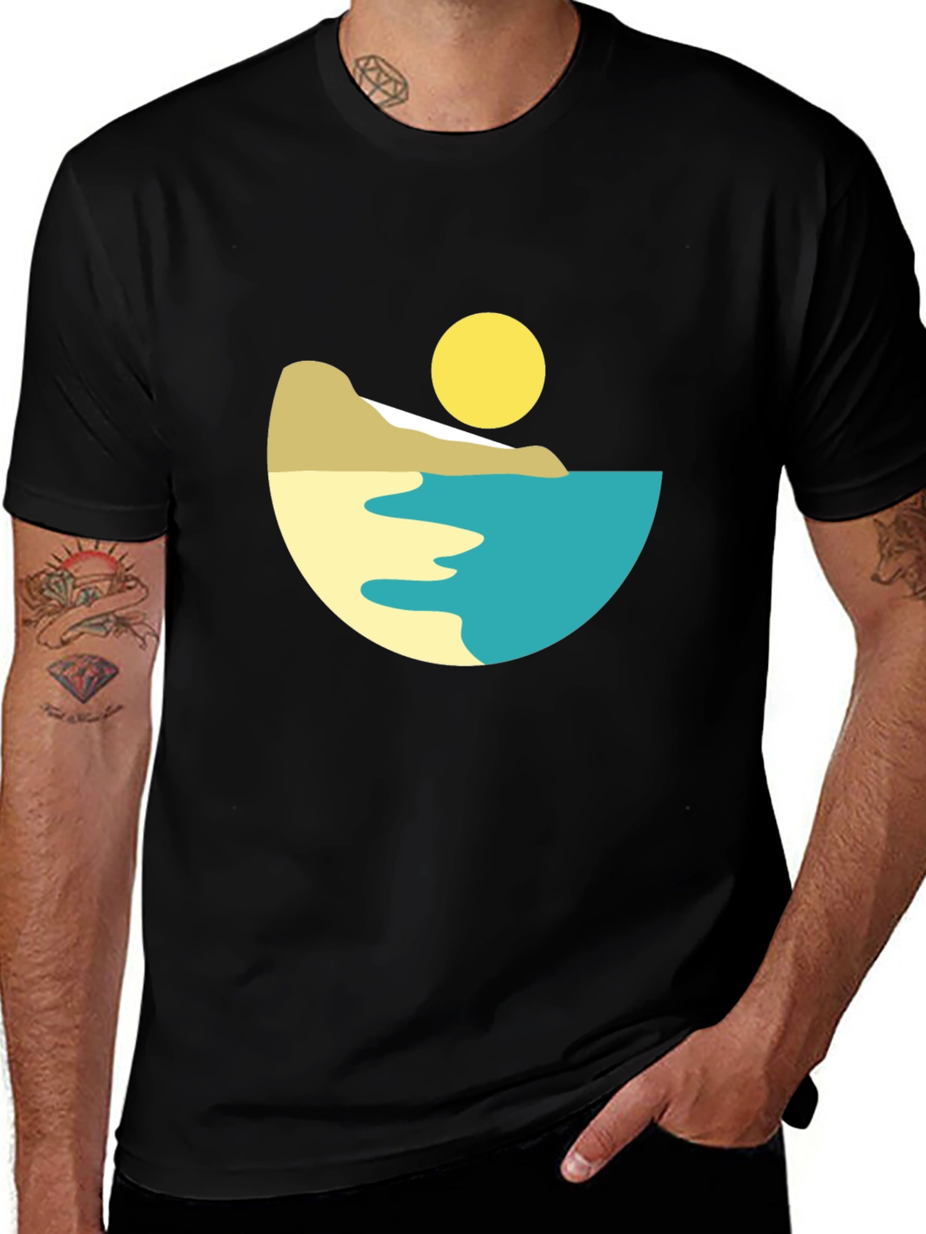 Variant 8 of Minimalist Beach Graphic Tee - Black Cotton Blend